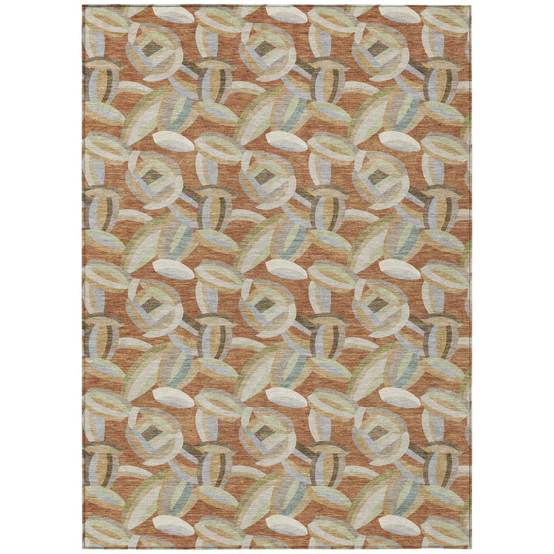 5' X 8' Orange And Brown Abstract Washable Indoor Outdoor Area Rug Homeroots Outdoor