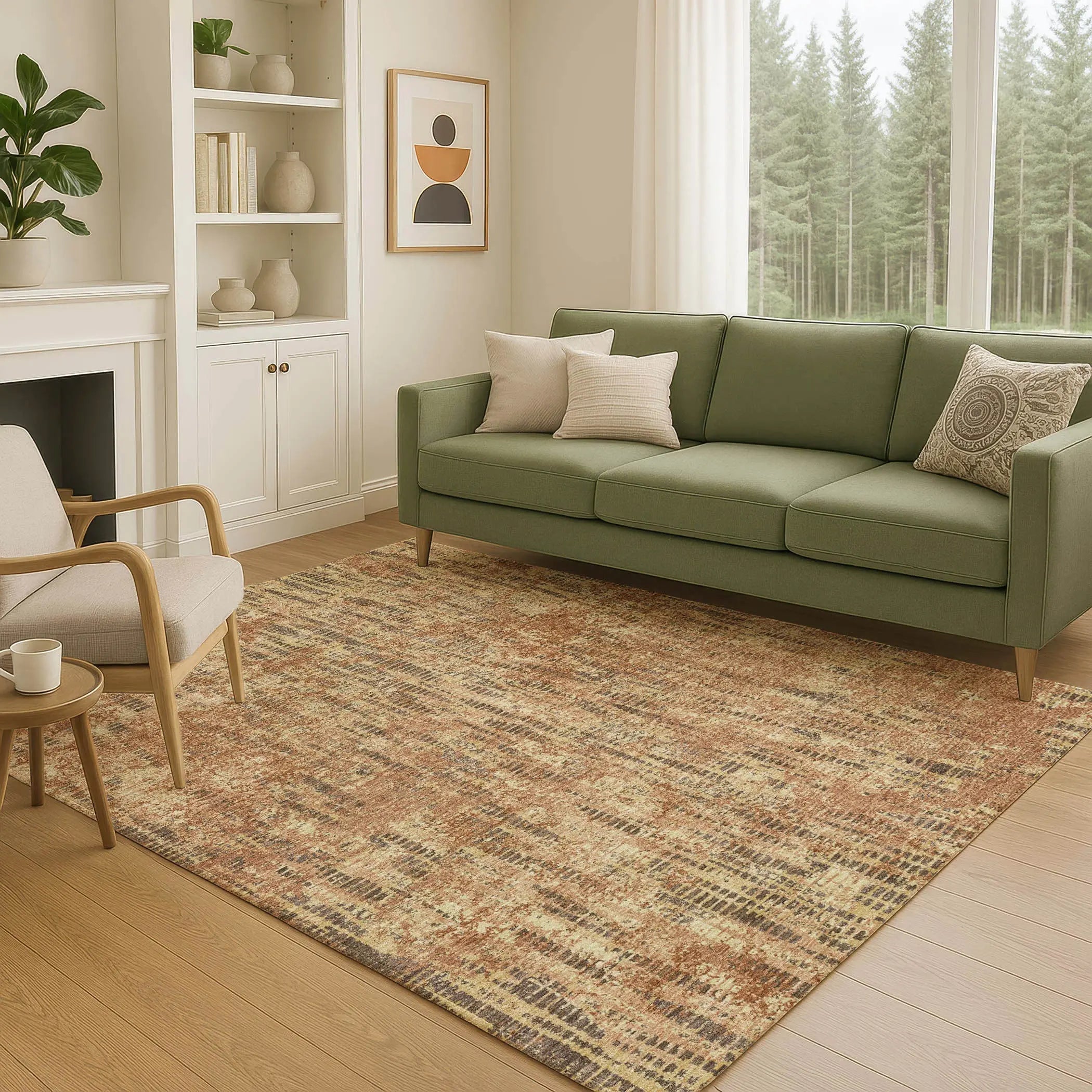 5' X 8' Orange And Brown Abstract Washable Indoor Outdoor Area Rug Homeroots Outdoor