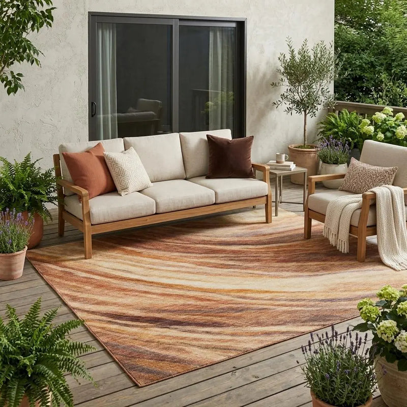 5' X 8' Orange And Brown Abstract Washable Indoor Outdoor Area Rug Homeroots Outdoor