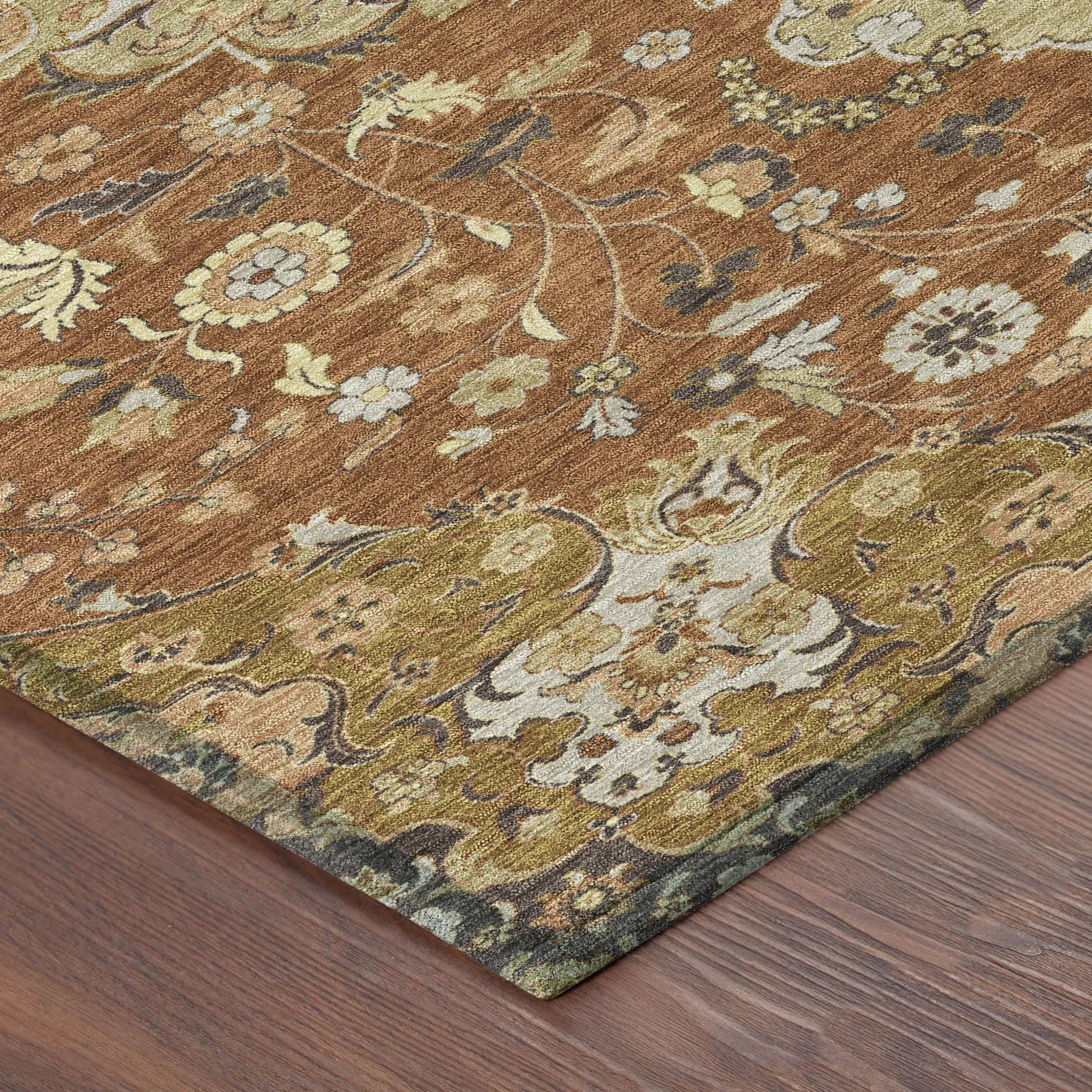 5' X 8' Orange And Brown Damask Washable Indoor Outdoor Area Rug Homeroots Outdoor