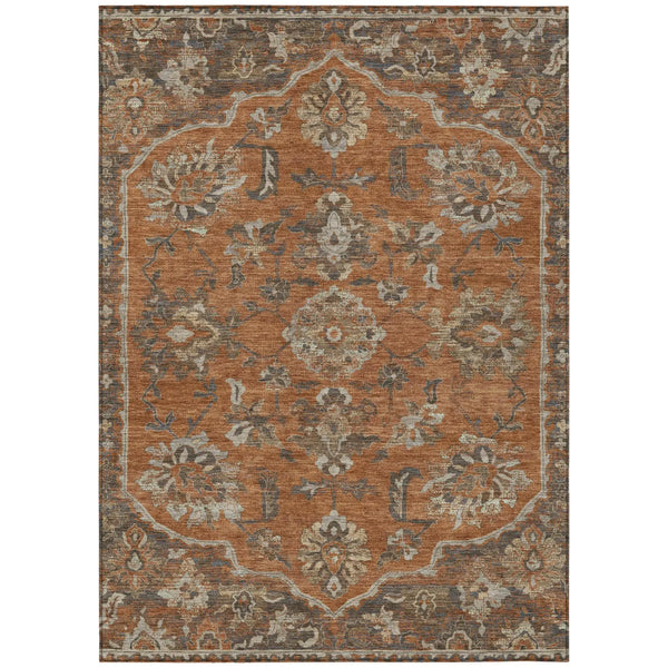 5' X 8' Orange And Brown Floral Medallion Washable Indoor Outdoor Area Rug Homeroots Outdoor