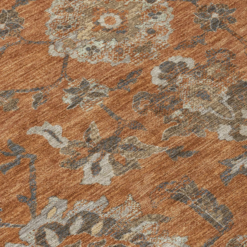 5' X 8' Orange And Brown Floral Medallion Washable Indoor Outdoor Area Rug Homeroots Outdoor