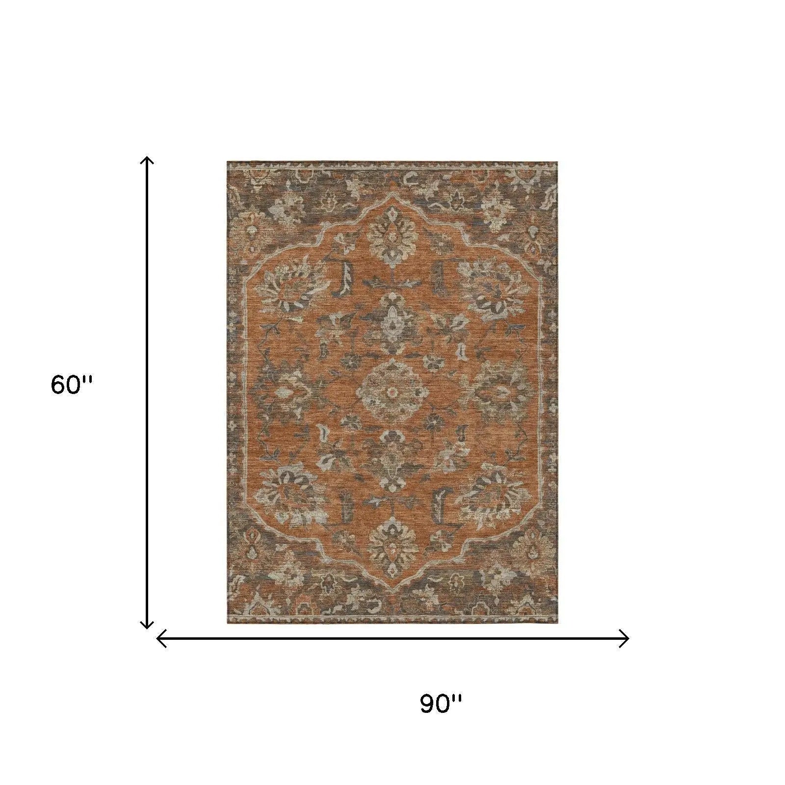 5' X 8' Orange And Brown Floral Medallion Washable Indoor Outdoor Area Rug Homeroots Outdoor
