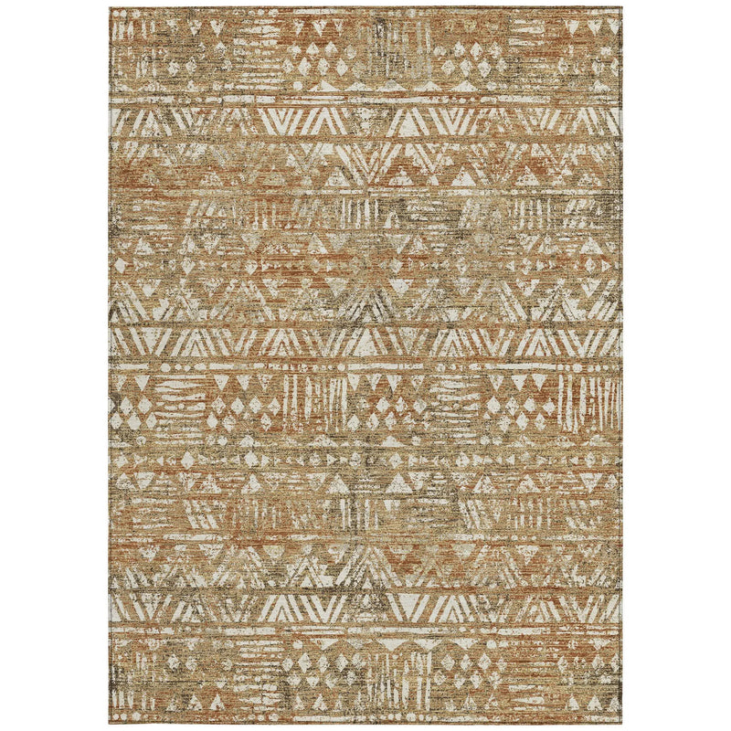 5' X 8' Orange And Brown Geometric Washable Indoor Outdoor Area Rug Homeroots Outdoor