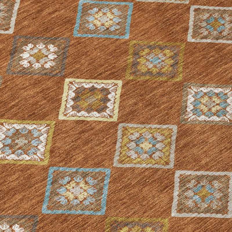 5' X 8' Orange And Brown Geometric Washable Indoor Outdoor Area Rug Homeroots Outdoor