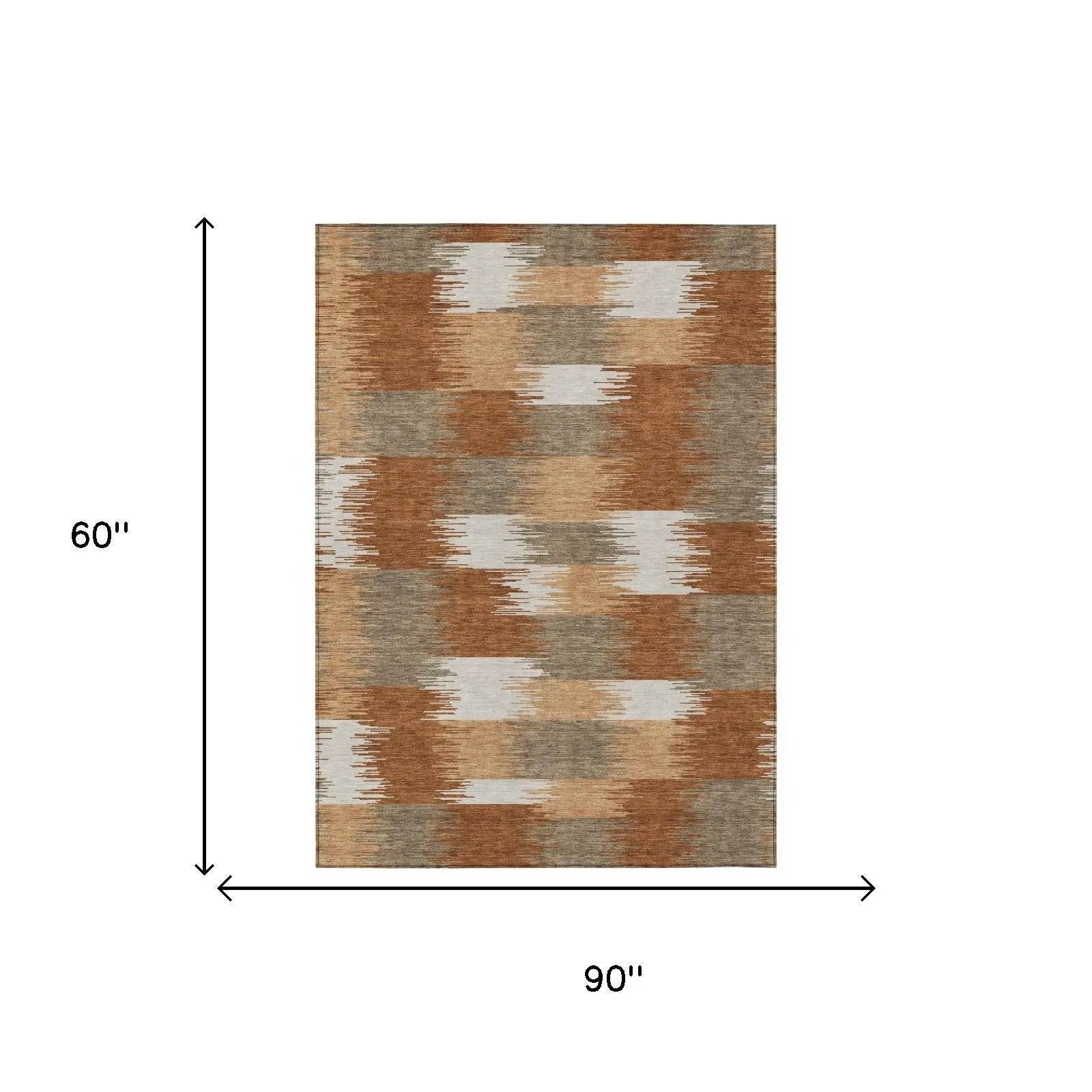 5' X 8' Orange And Brown Geometric Washable Indoor Outdoor Area Rug Homeroots Outdoor