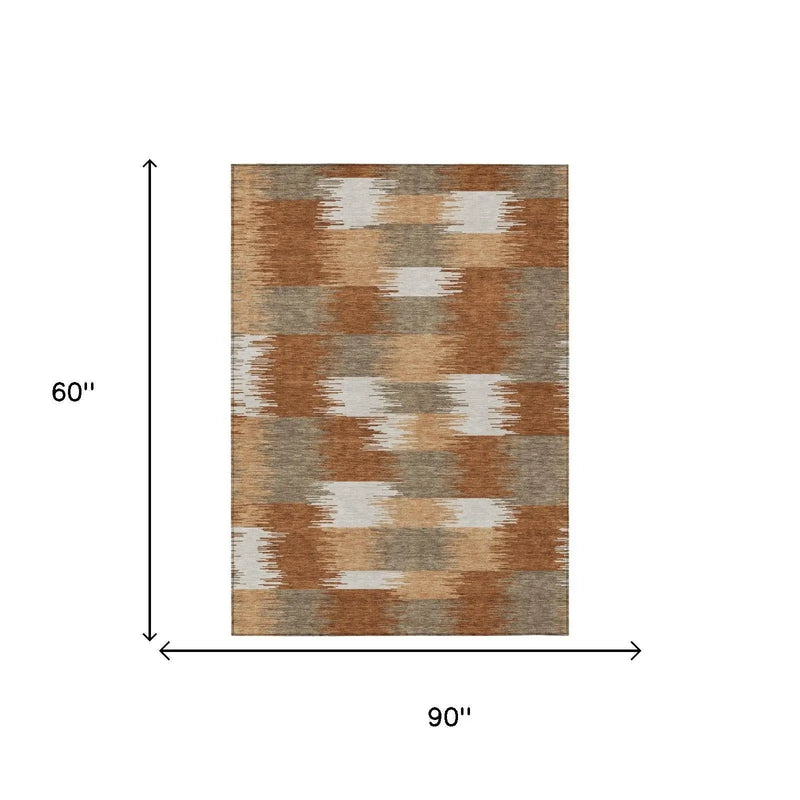5' X 8' Orange And Brown Geometric Washable Indoor Outdoor Area Rug Homeroots Outdoor