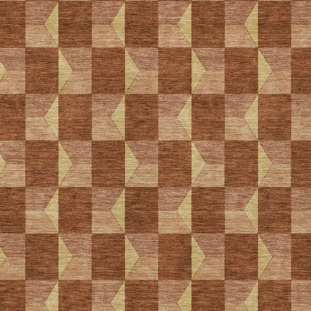 5' X 8' Orange And Brown Geometric Washable Indoor Outdoor Area Rug Homeroots Outdoor