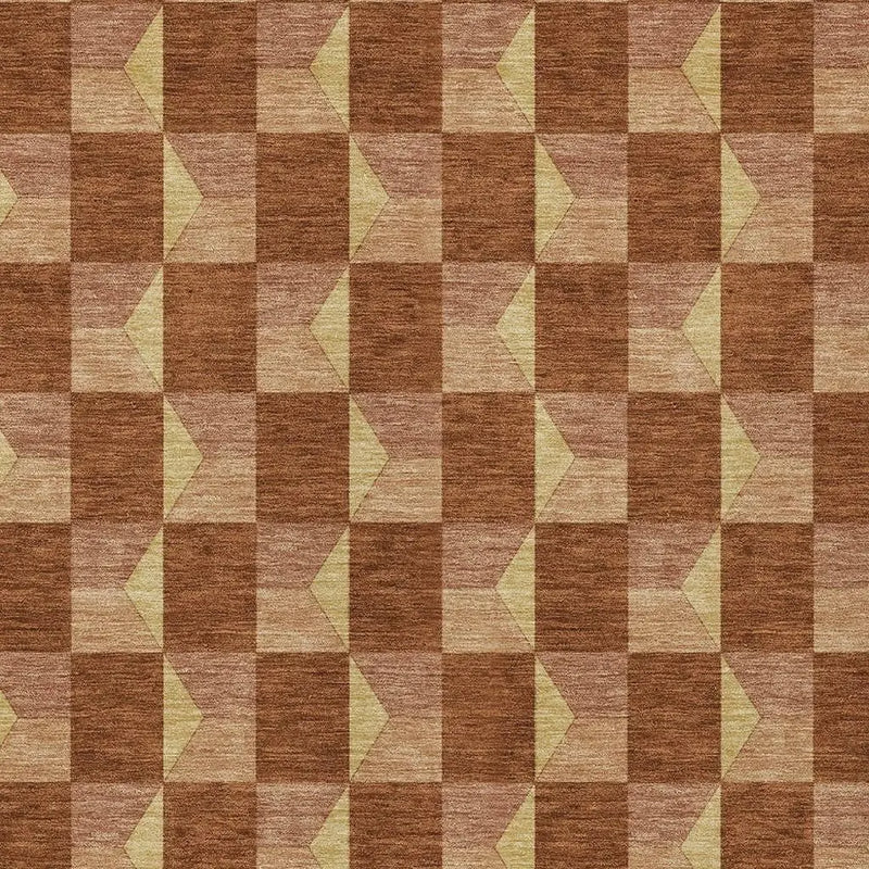 5' X 8' Orange And Brown Geometric Washable Indoor Outdoor Area Rug Homeroots Outdoor