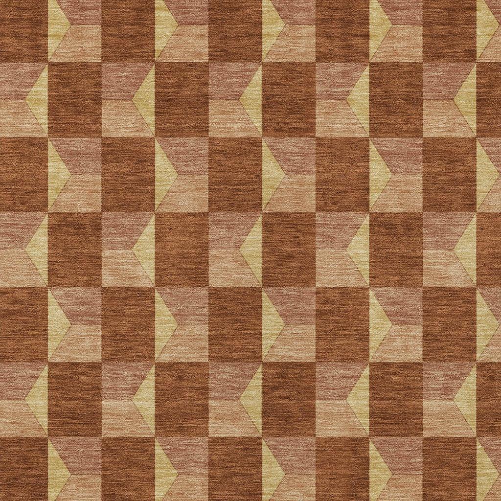 5' X 8' Orange And Brown Geometric Washable Indoor Outdoor Area Rug Homeroots Outdoor