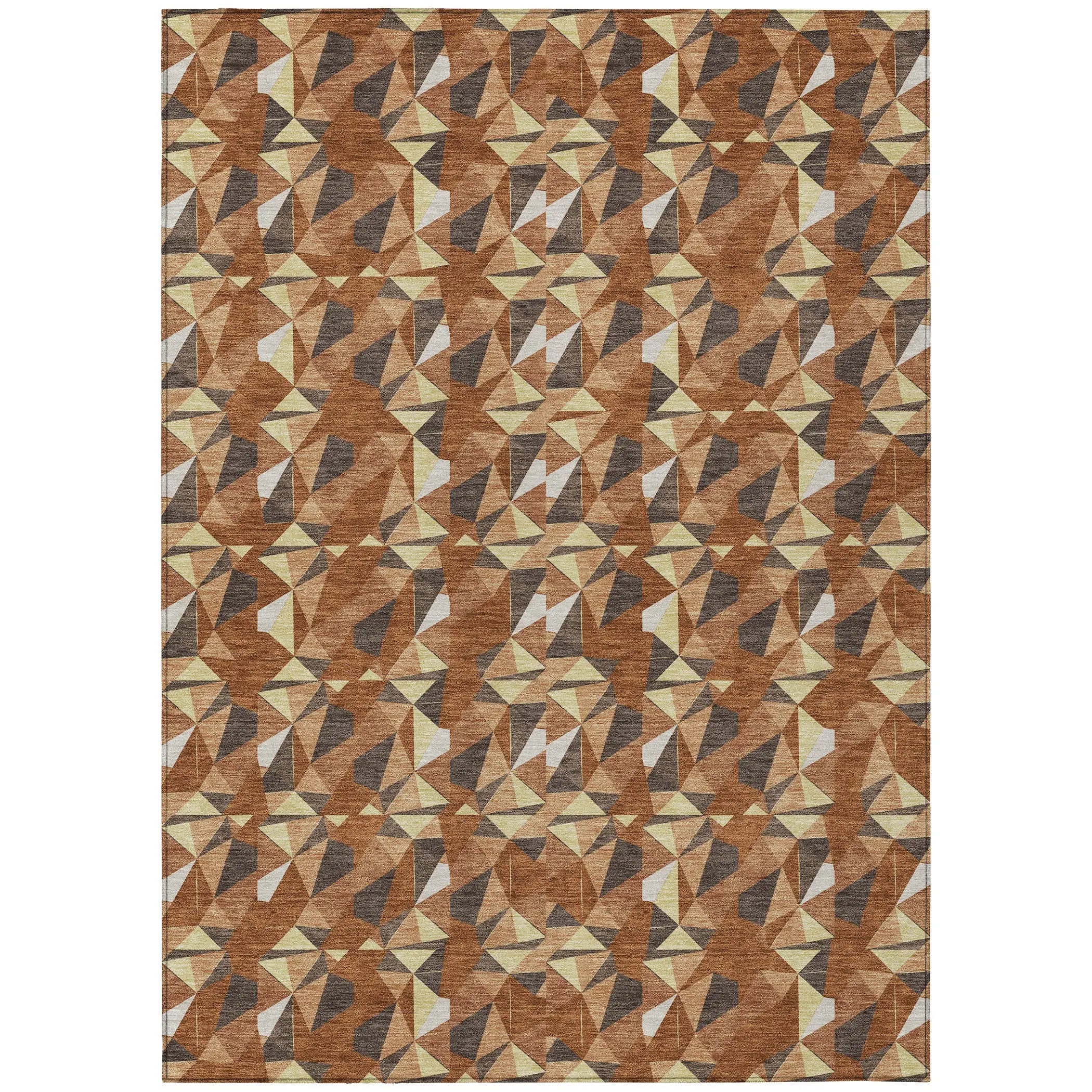 5' X 8' Orange And Brown Geometric Washable Indoor Outdoor Area Rug Homeroots Outdoor