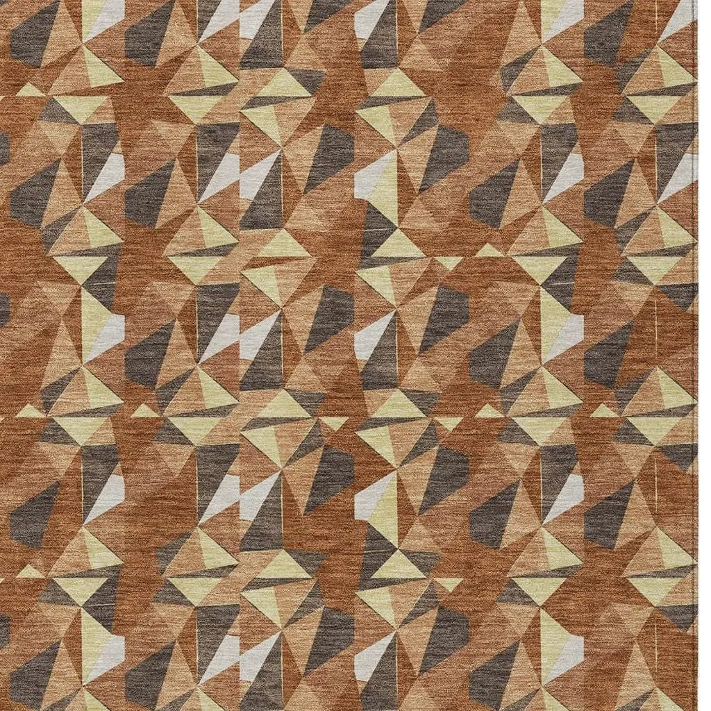 5' X 8' Orange And Brown Geometric Washable Indoor Outdoor Area Rug Homeroots Outdoor
