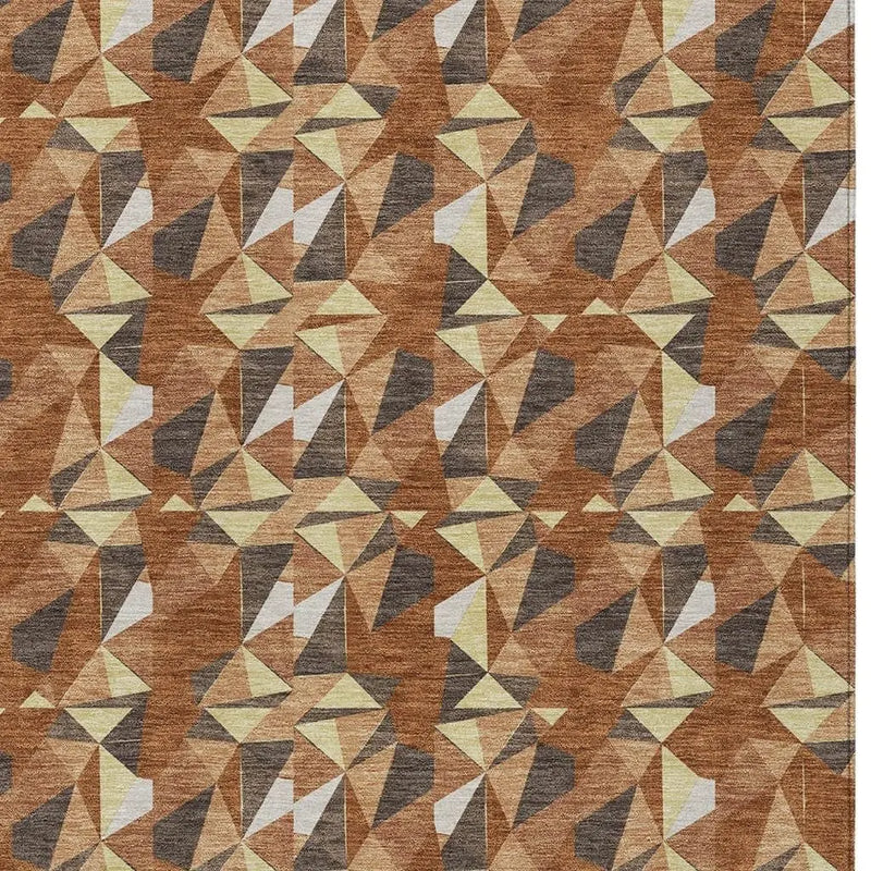 5' X 8' Orange And Brown Geometric Washable Indoor Outdoor Area Rug Homeroots Outdoor