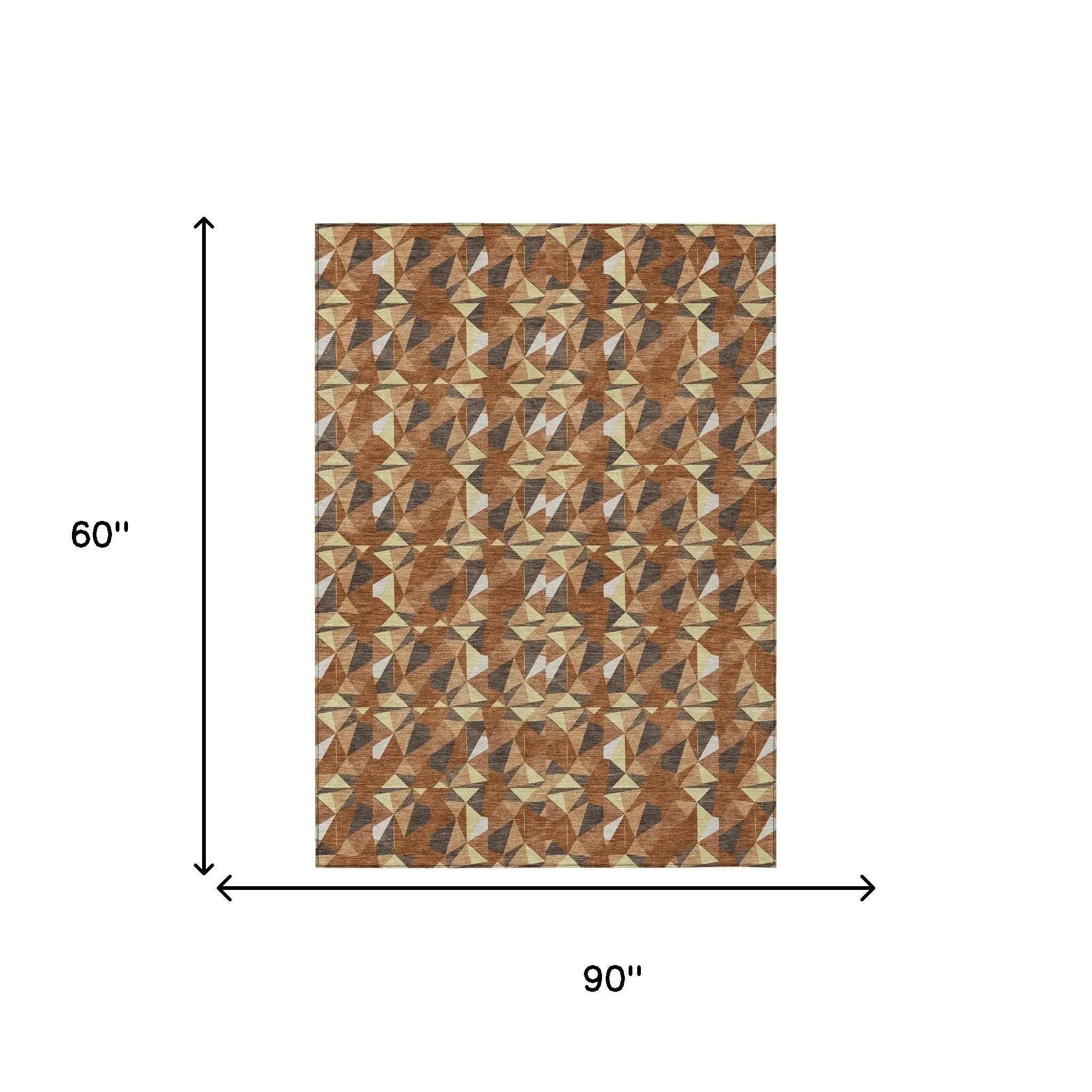 5' X 8' Orange And Brown Geometric Washable Indoor Outdoor Area Rug Homeroots Outdoor
