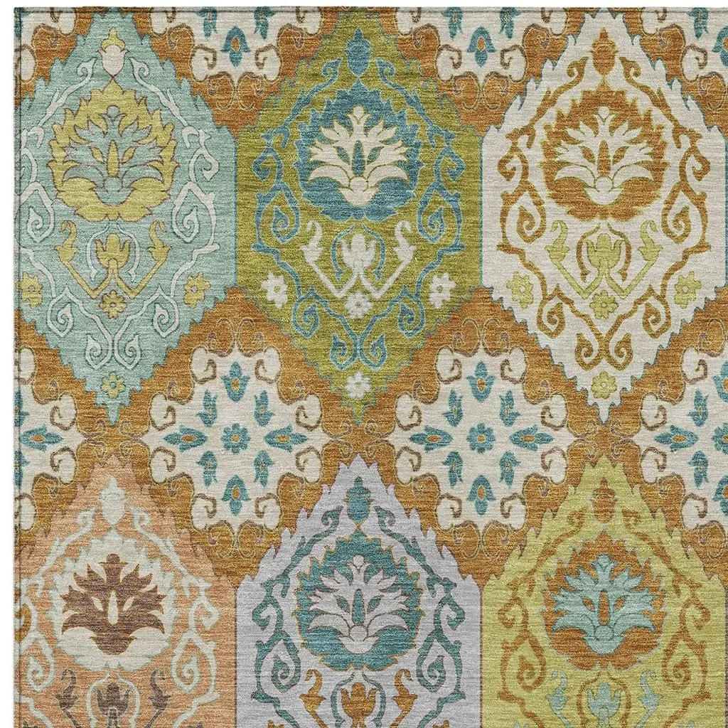 5' X 8' Orange And Brown Geometric Washable Indoor Outdoor Area Rug Homeroots Outdoor