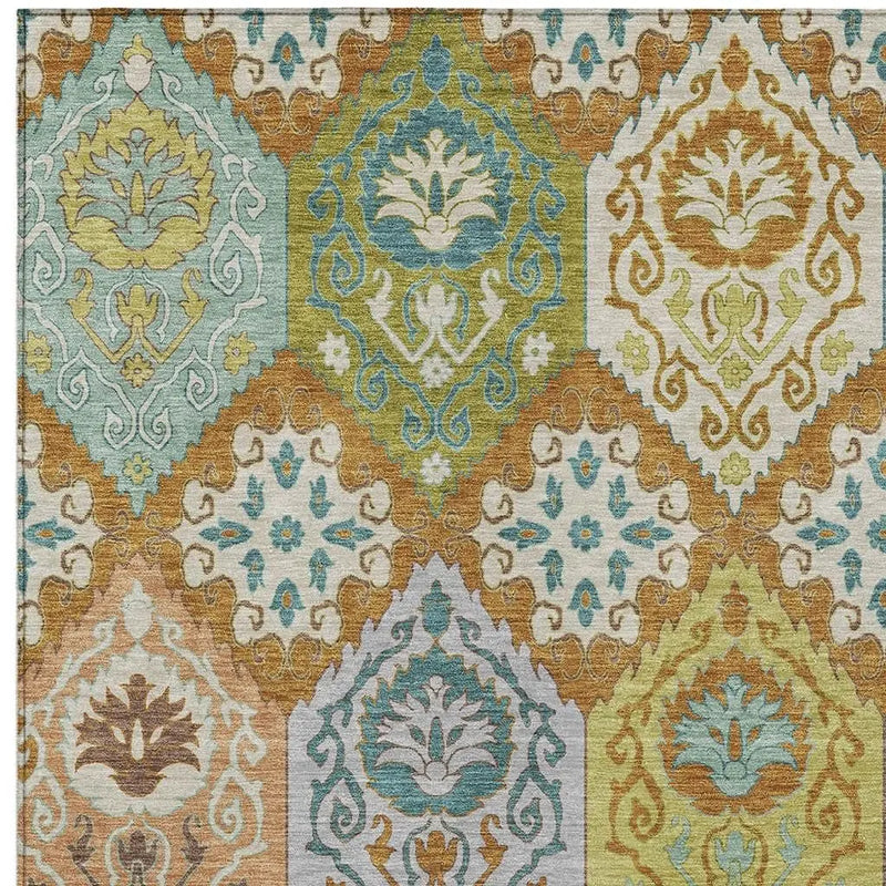 5' X 8' Orange And Brown Geometric Washable Indoor Outdoor Area Rug Homeroots Outdoor