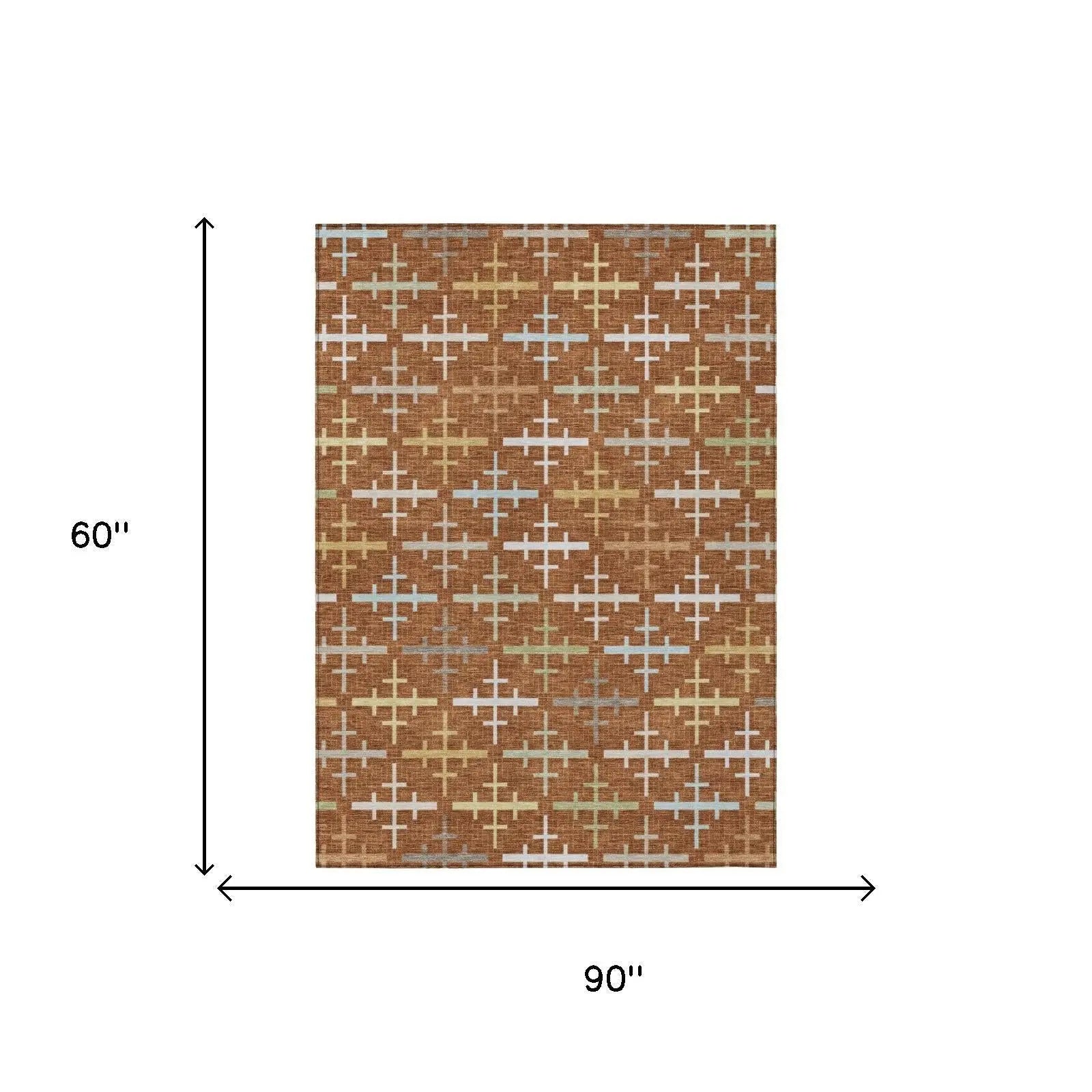 5' X 8' Orange And Brown Geometric Washable Indoor Outdoor Area Rug Homeroots Outdoor