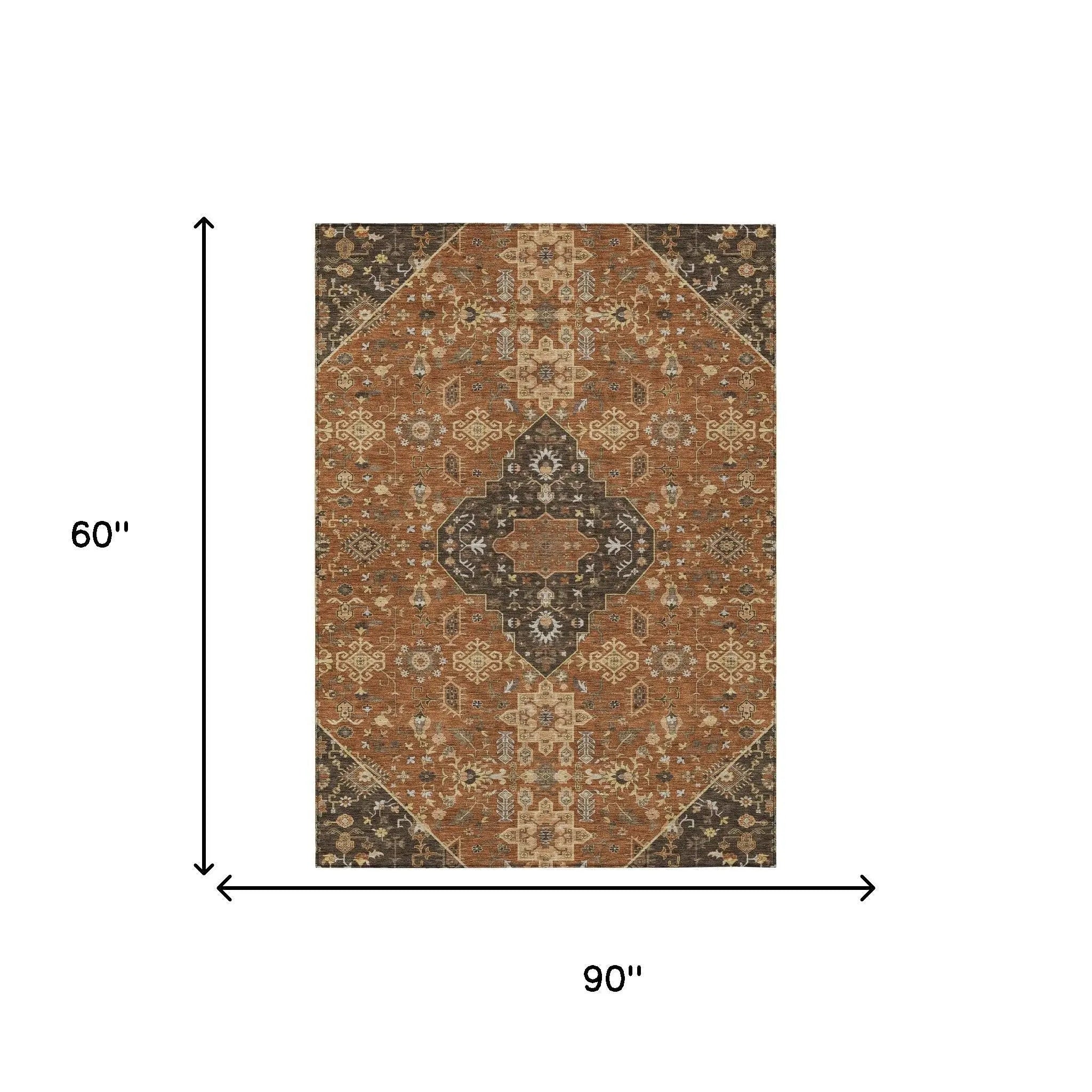 5' X 8' Orange And Brown Medallion Washable Indoor Outdoor Area Rug Homeroots Outdoor
