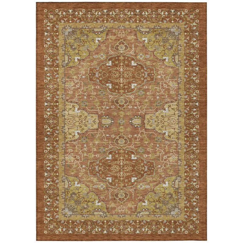 5' X 8' Orange And Brown Oriental Washable Indoor Outdoor Area Rug Homeroots Outdoor