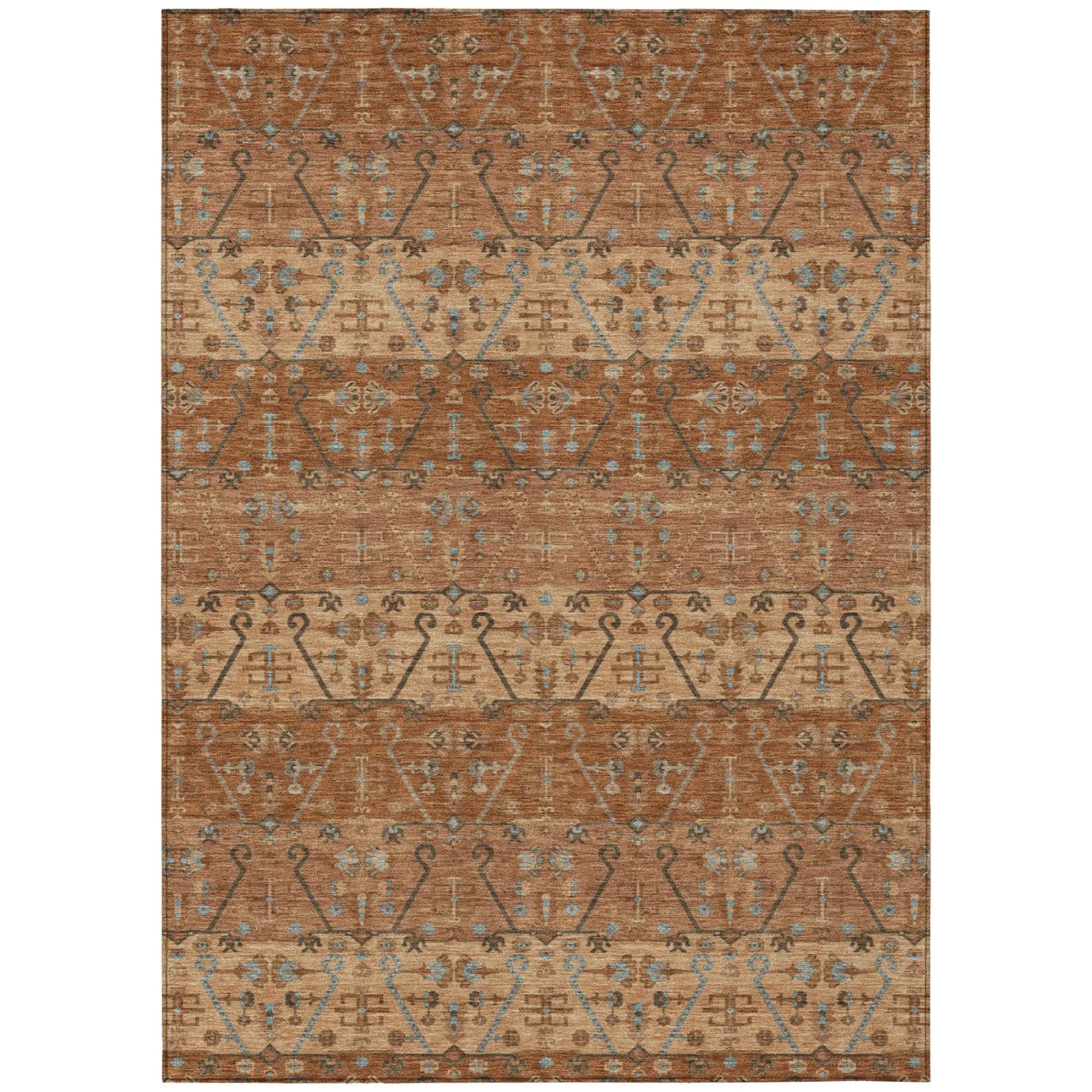 5' X 8' Orange And Brown Oriental Washable Indoor Outdoor Area Rug Homeroots Outdoor