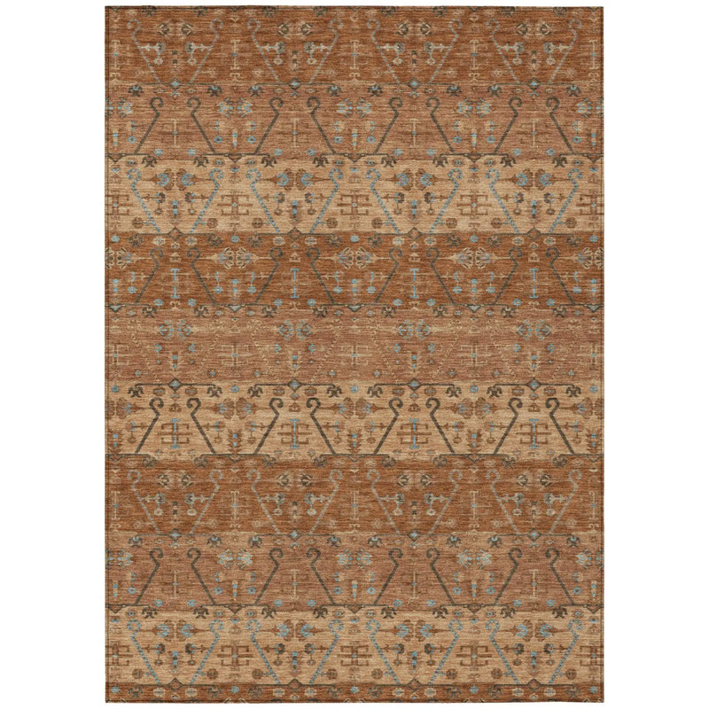 5' X 8' Orange And Brown Oriental Washable Indoor Outdoor Area Rug Homeroots Outdoor