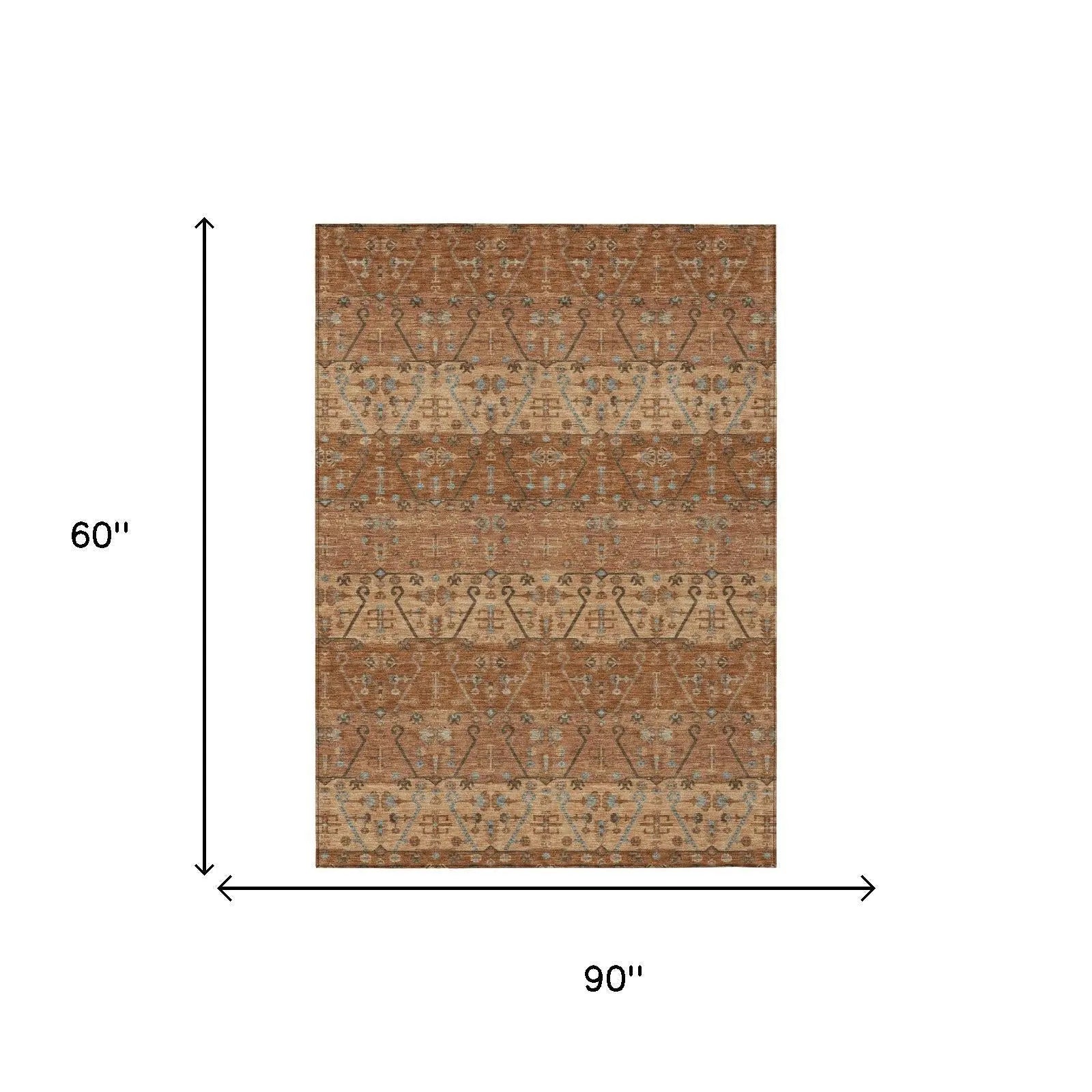 5' X 8' Orange And Brown Oriental Washable Indoor Outdoor Area Rug Homeroots Outdoor