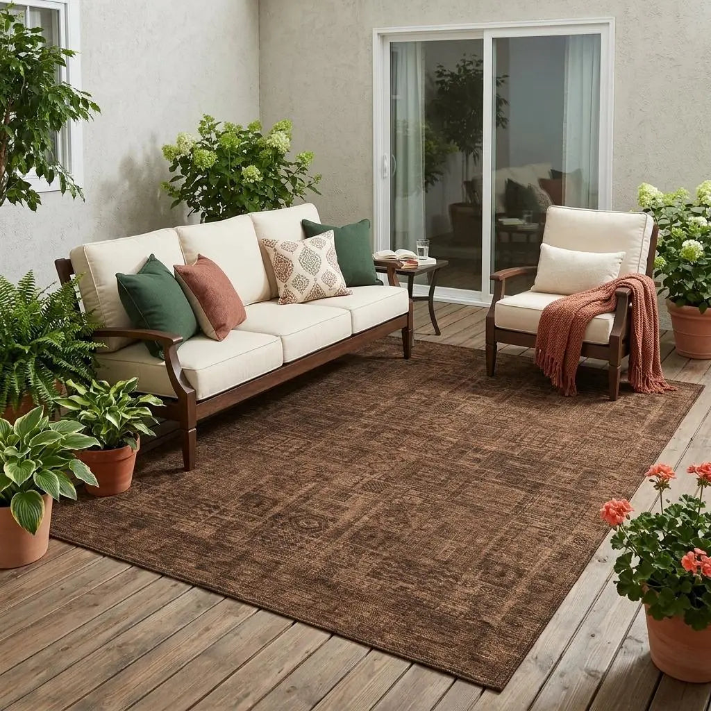 5' X 8' Orange And Brown Oriental Washable Indoor Outdoor Area Rug Homeroots Outdoor