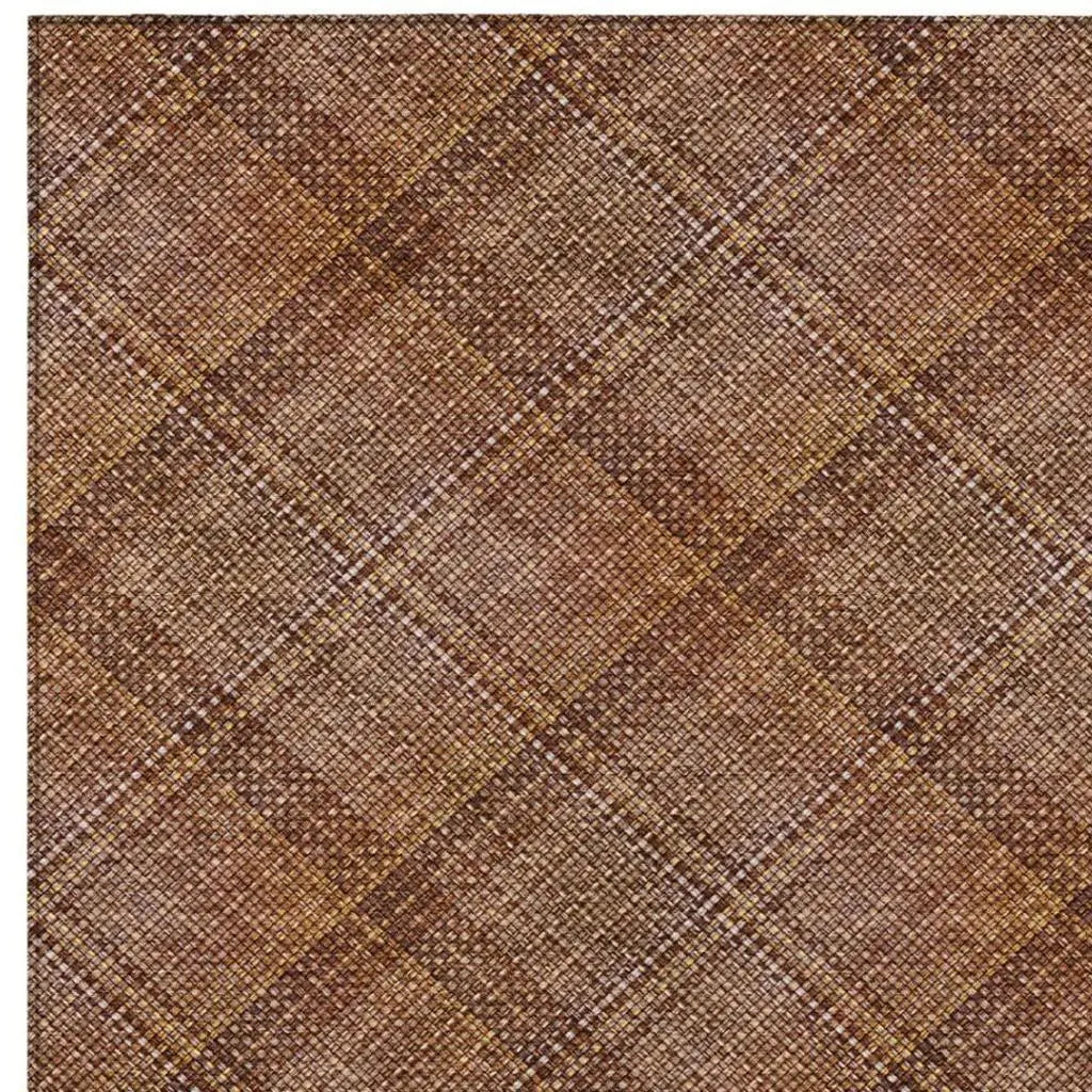 5' X 8' Orange And Brown Plaid Washable Indoor Outdoor Area Rug Homeroots Outdoor