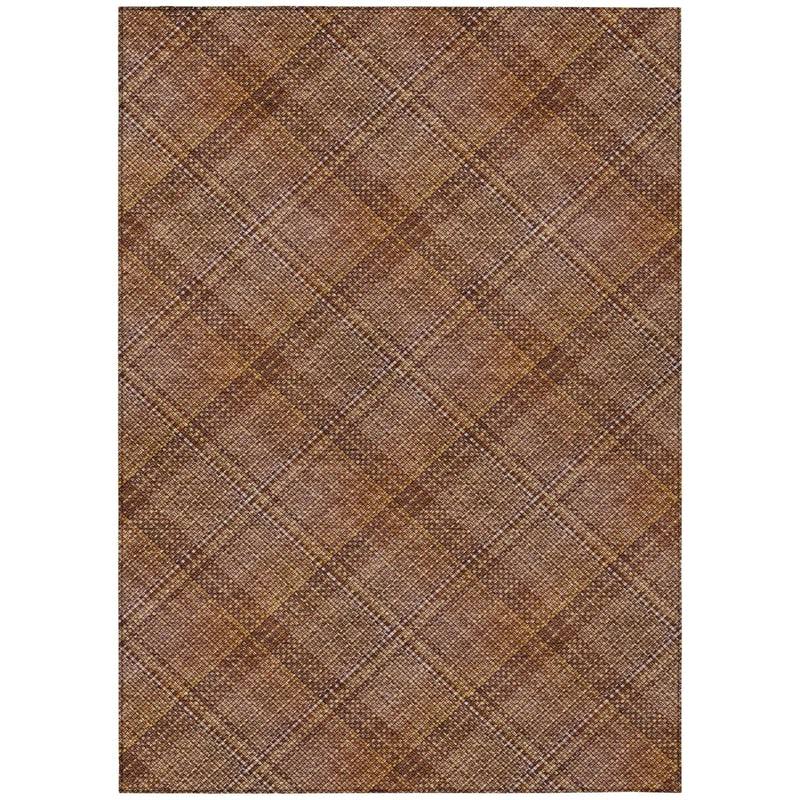 5' X 8' Orange And Brown Plaid Washable Indoor Outdoor Area Rug Homeroots Outdoor