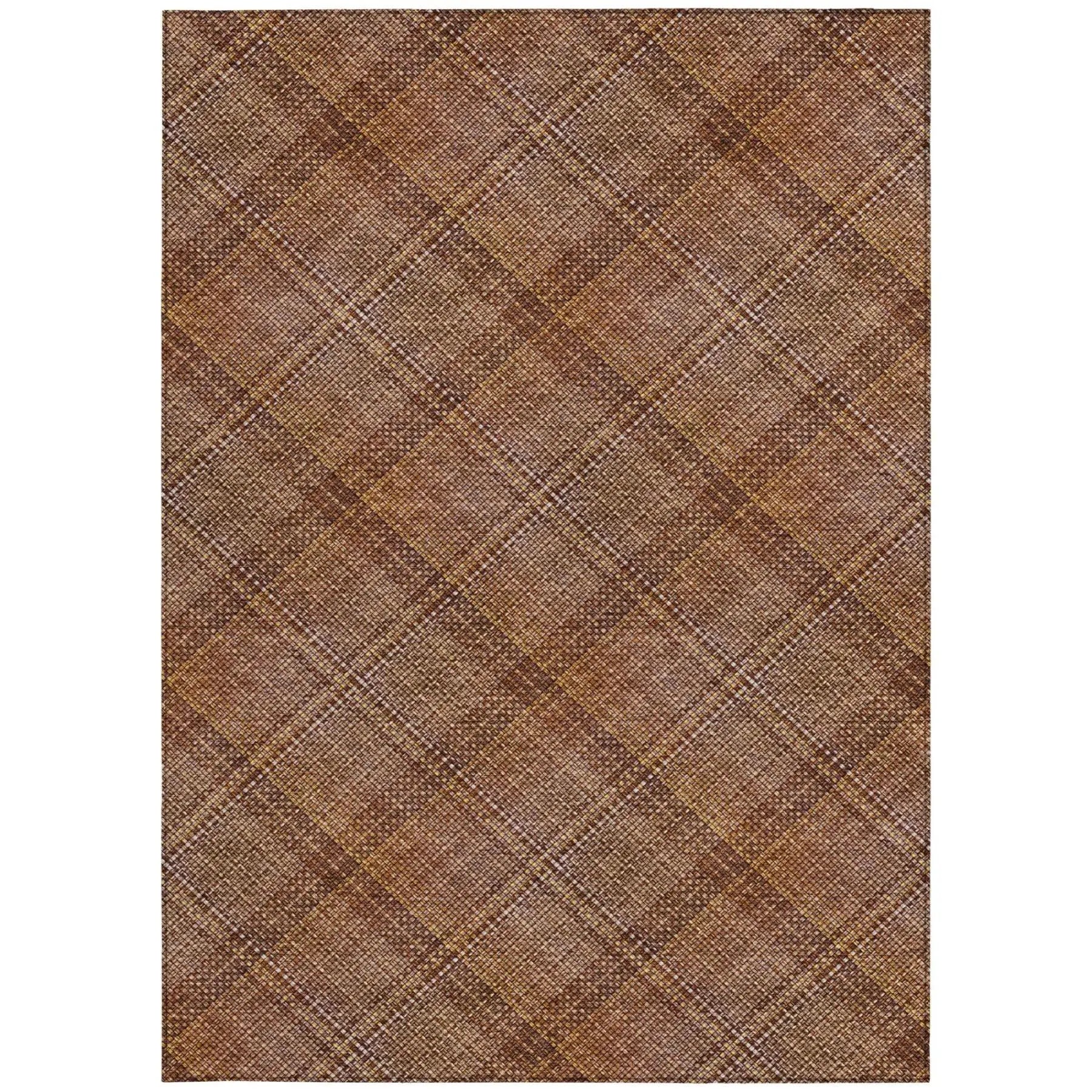 5' X 8' Orange And Brown Plaid Washable Indoor Outdoor Area Rug Homeroots Outdoor