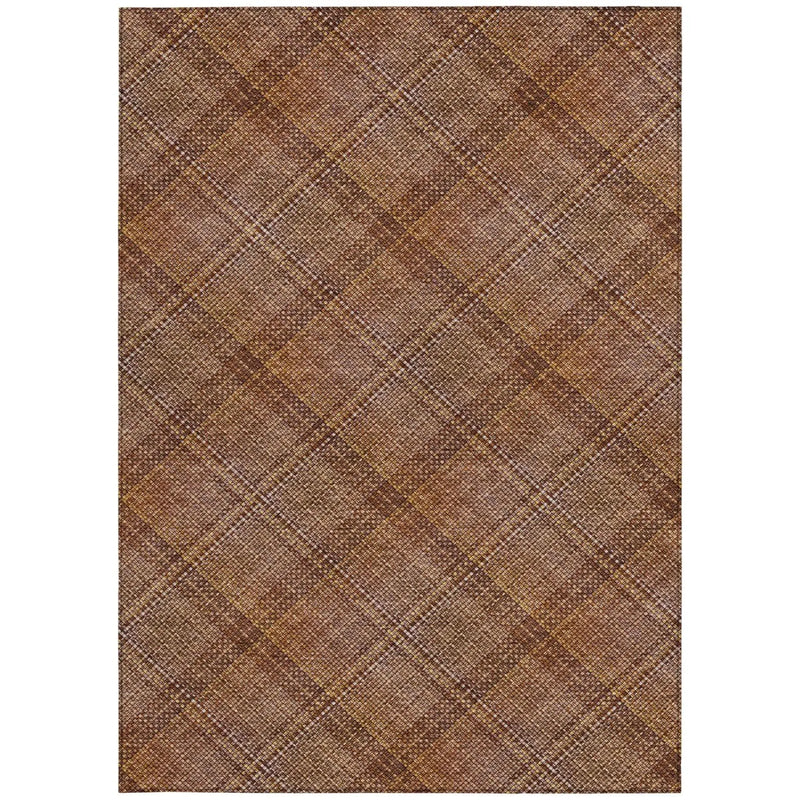 5' X 8' Orange And Brown Plaid Washable Indoor Outdoor Area Rug Homeroots Outdoor