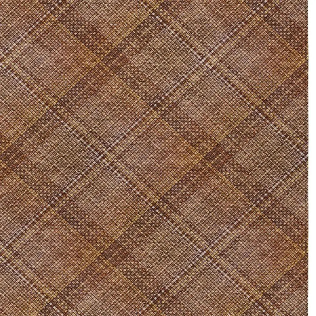 5' X 8' Orange And Brown Plaid Washable Indoor Outdoor Area Rug Homeroots Outdoor