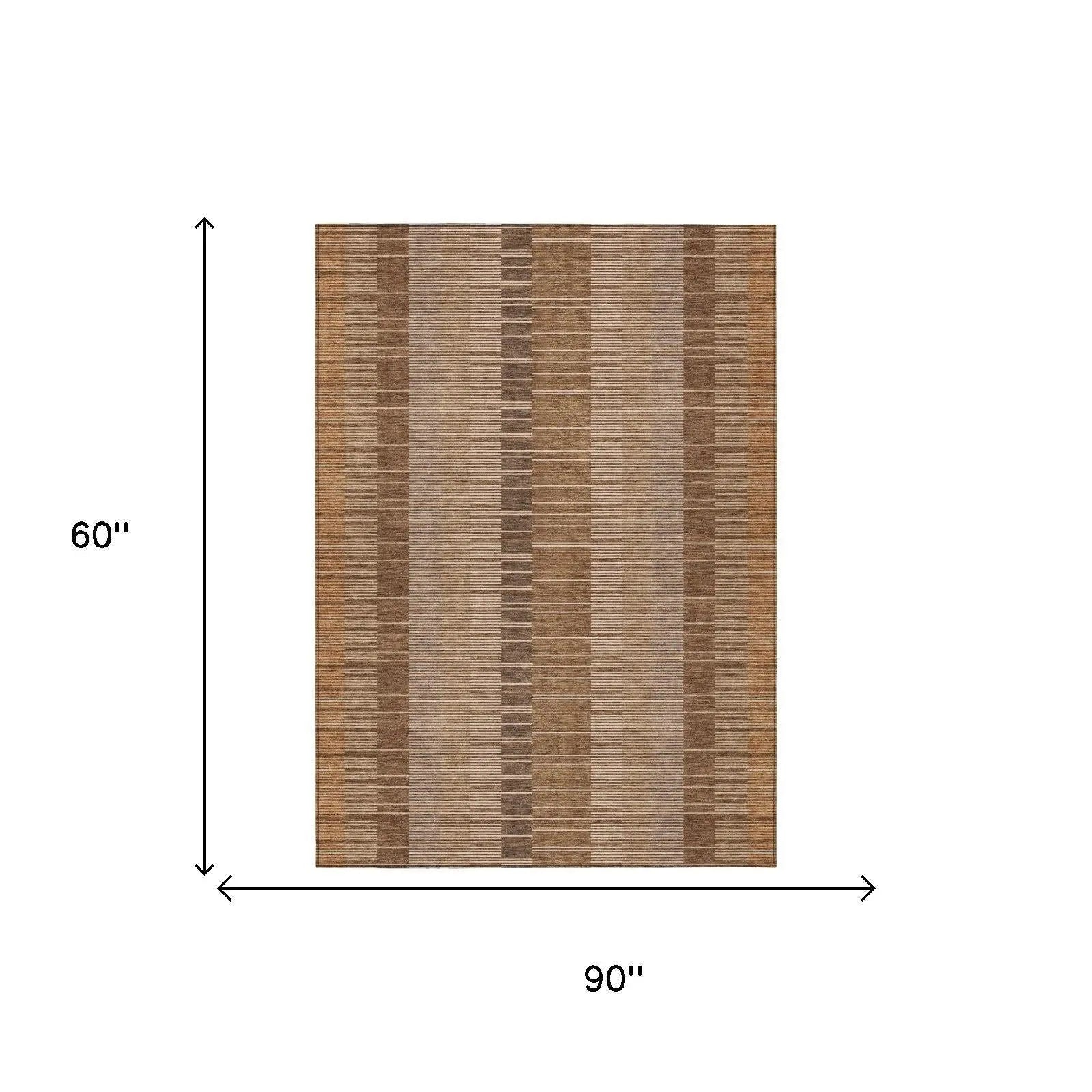 5' X 8' Orange And Brown Striped Washable Indoor Outdoor Area Rug Homeroots Outdoor