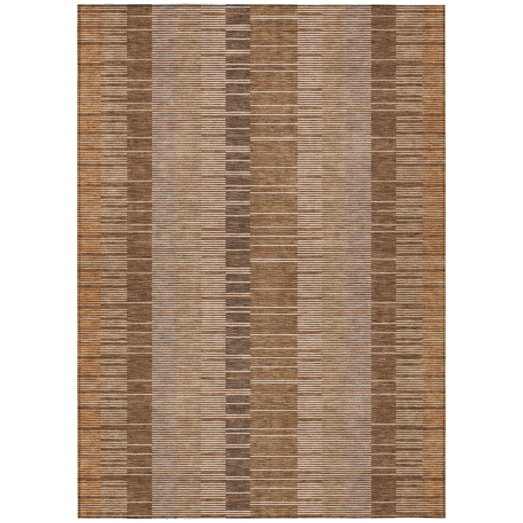 5' X 8' Orange And Brown Striped Washable Indoor Outdoor Area Rug Homeroots Outdoor