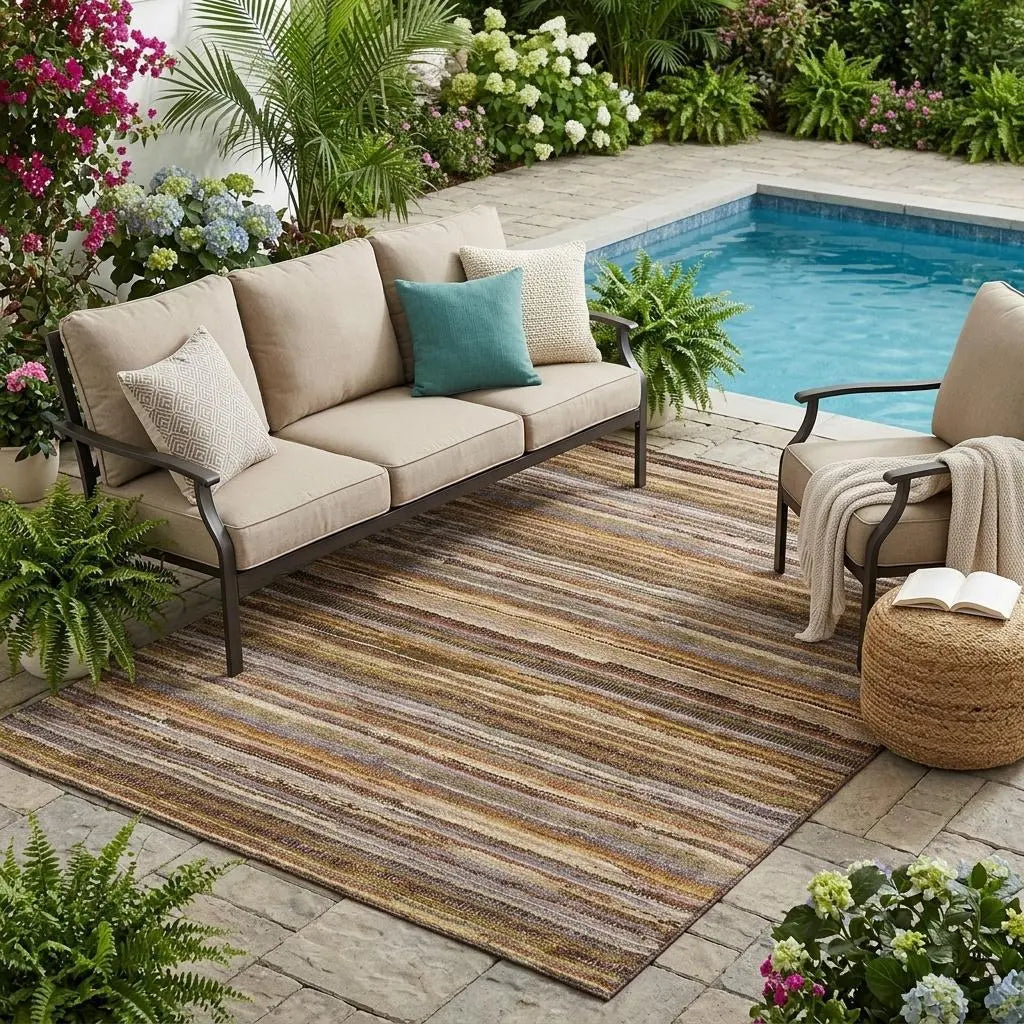 5' X 8' Orange And Brown Striped Washable Indoor Outdoor Area Rug Homeroots Outdoor