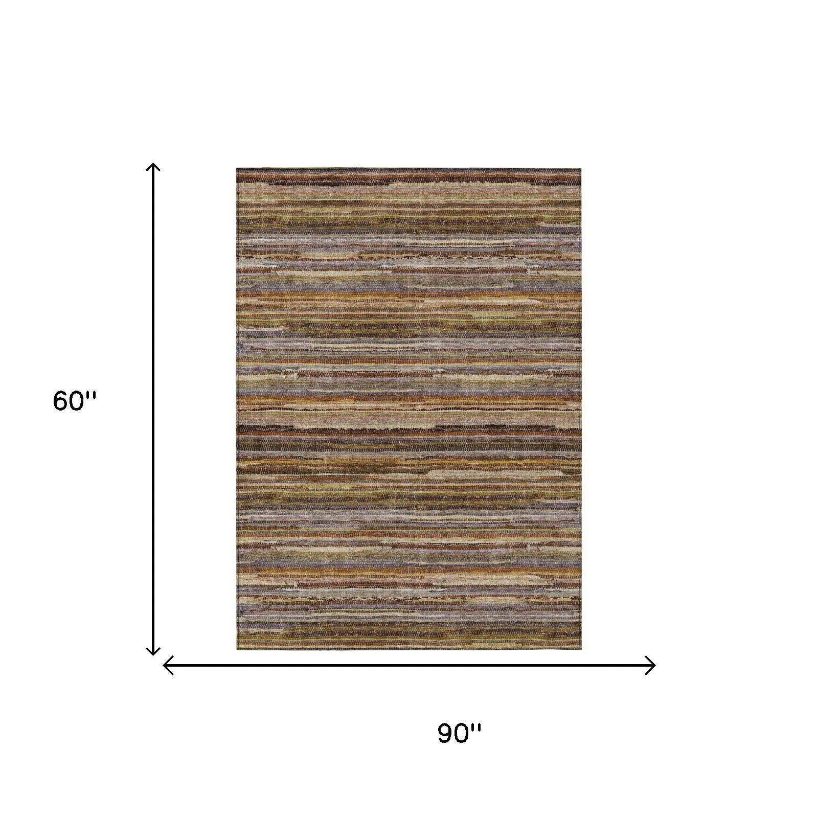 5' X 8' Orange And Brown Striped Washable Indoor Outdoor Area Rug Homeroots Outdoor