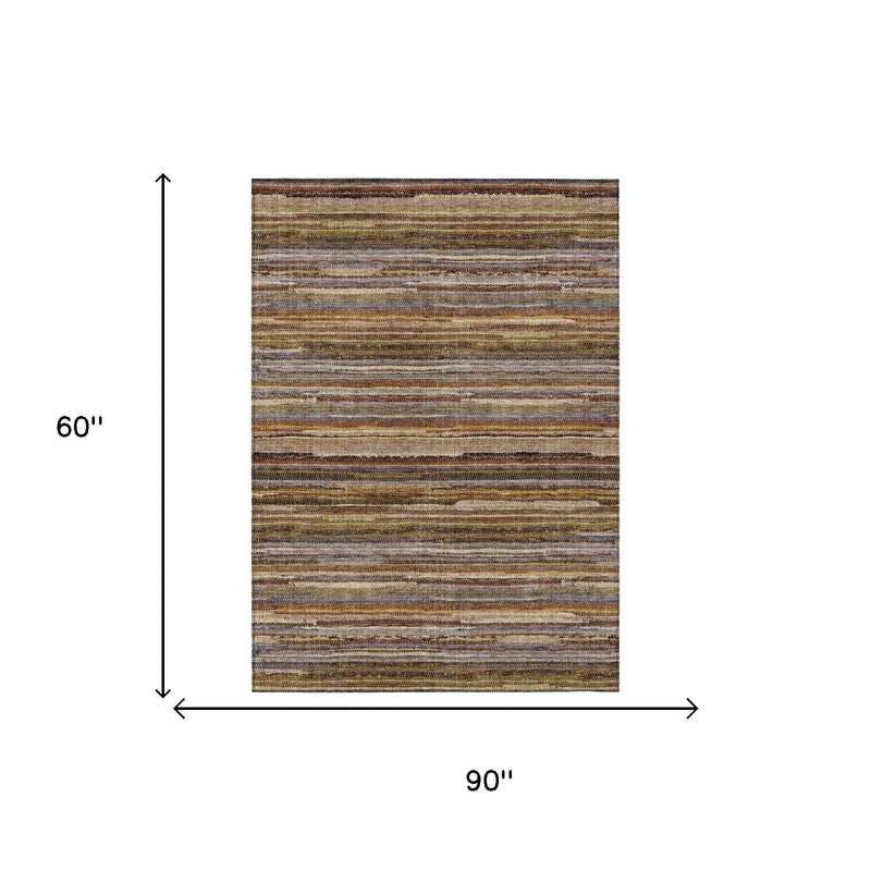 5' X 8' Orange And Brown Striped Washable Indoor Outdoor Area Rug Homeroots Outdoor