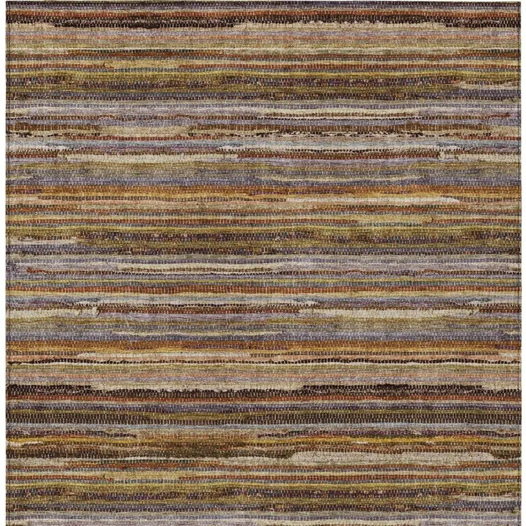 5' X 8' Orange And Brown Striped Washable Indoor Outdoor Area Rug Homeroots Outdoor