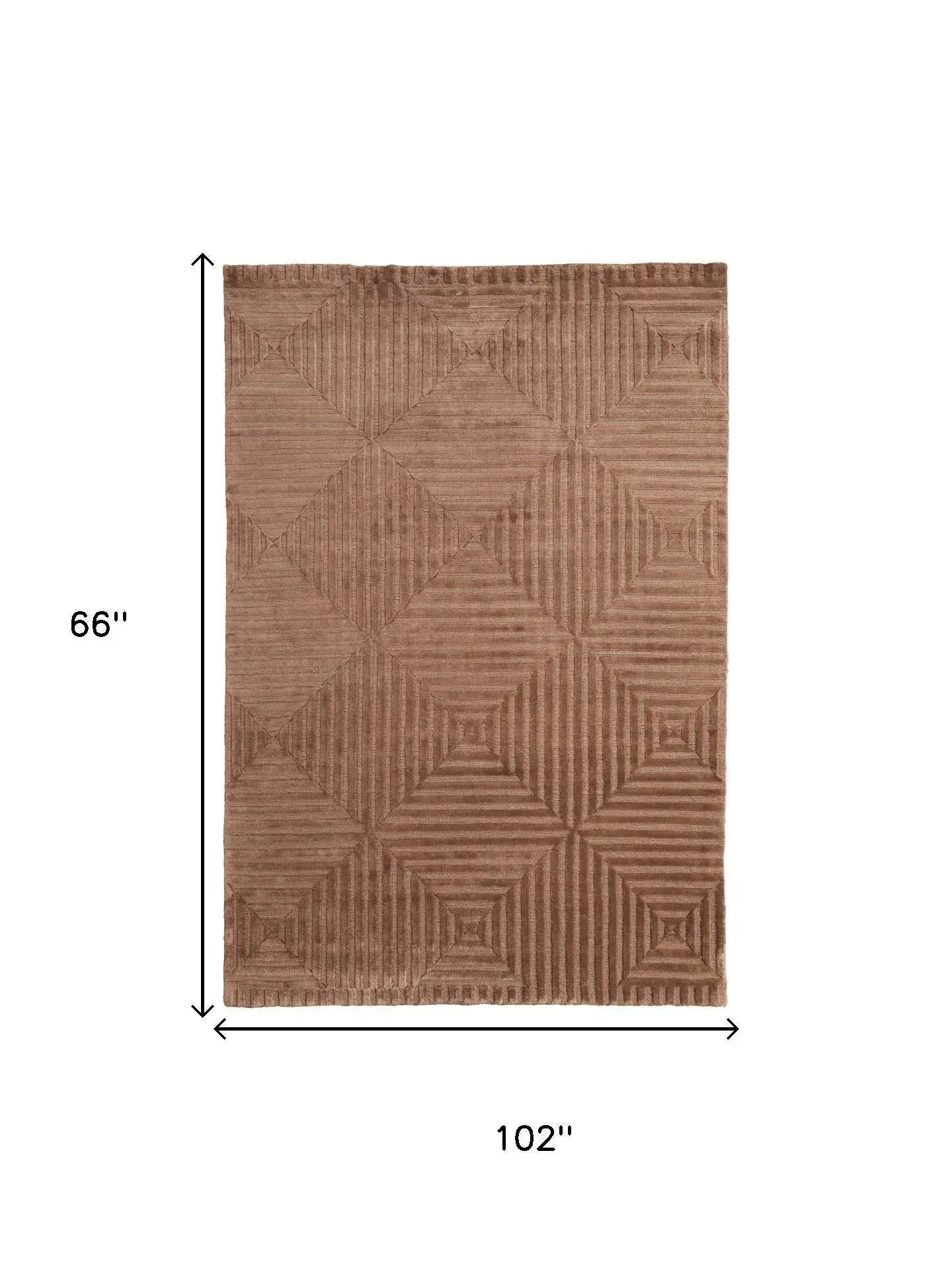 5' X 8' Orange And Brown Wool Geometric Hand Knotted Area Rug Homeroots Home Decor