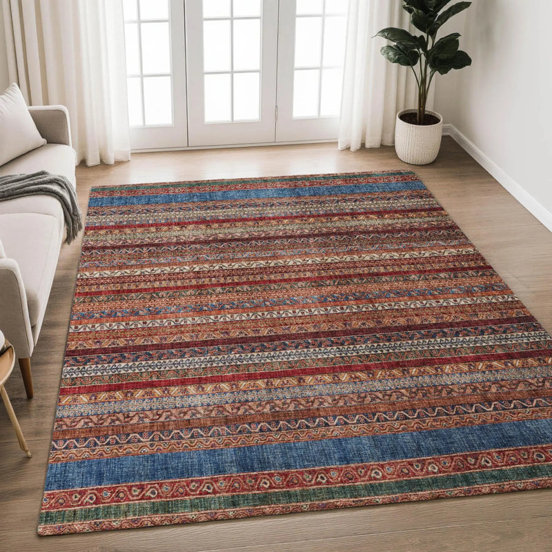 5' X 8' Orange And Burgundy Striped Washable Indoor Outdoor Area Rug Homeroots Outdoor