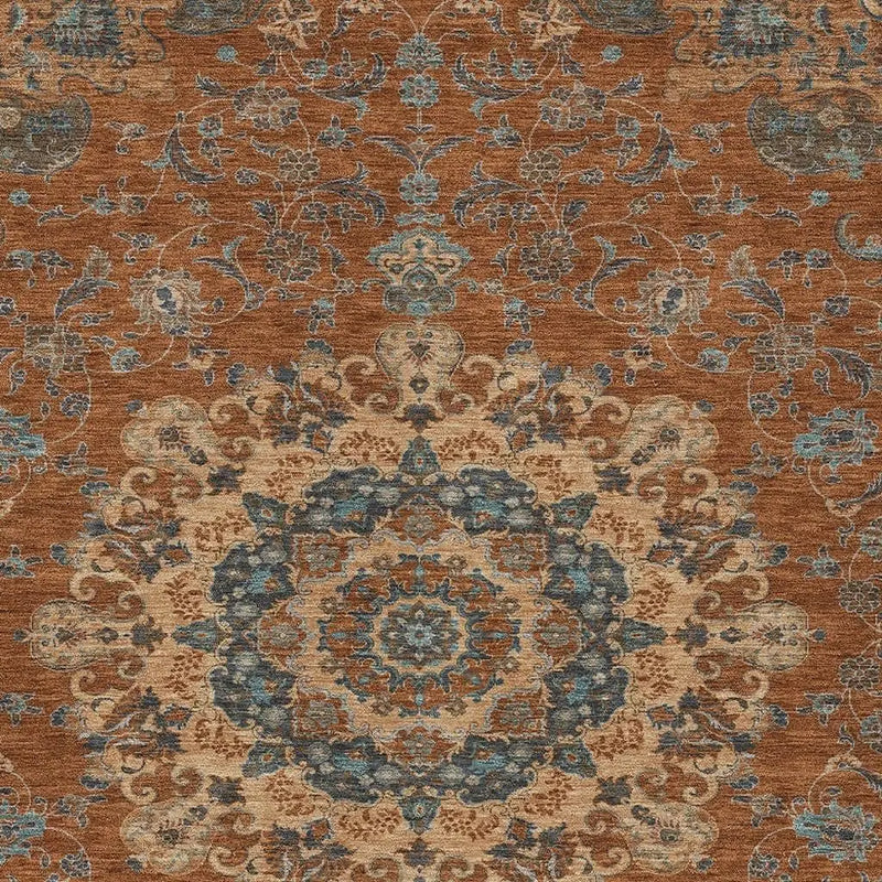 5' X 8' Orange And Charcoal Floral Medallion Washable Indoor Outdoor Area Rug Homeroots Outdoor