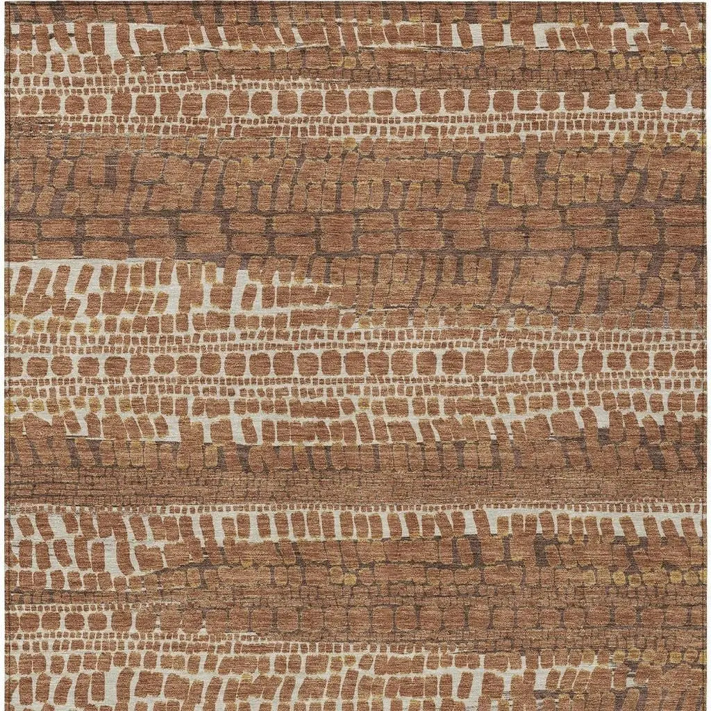 5' X 8' Orange And Chocolate Abstract Washable Indoor Outdoor Area Rug Homeroots Outdoor