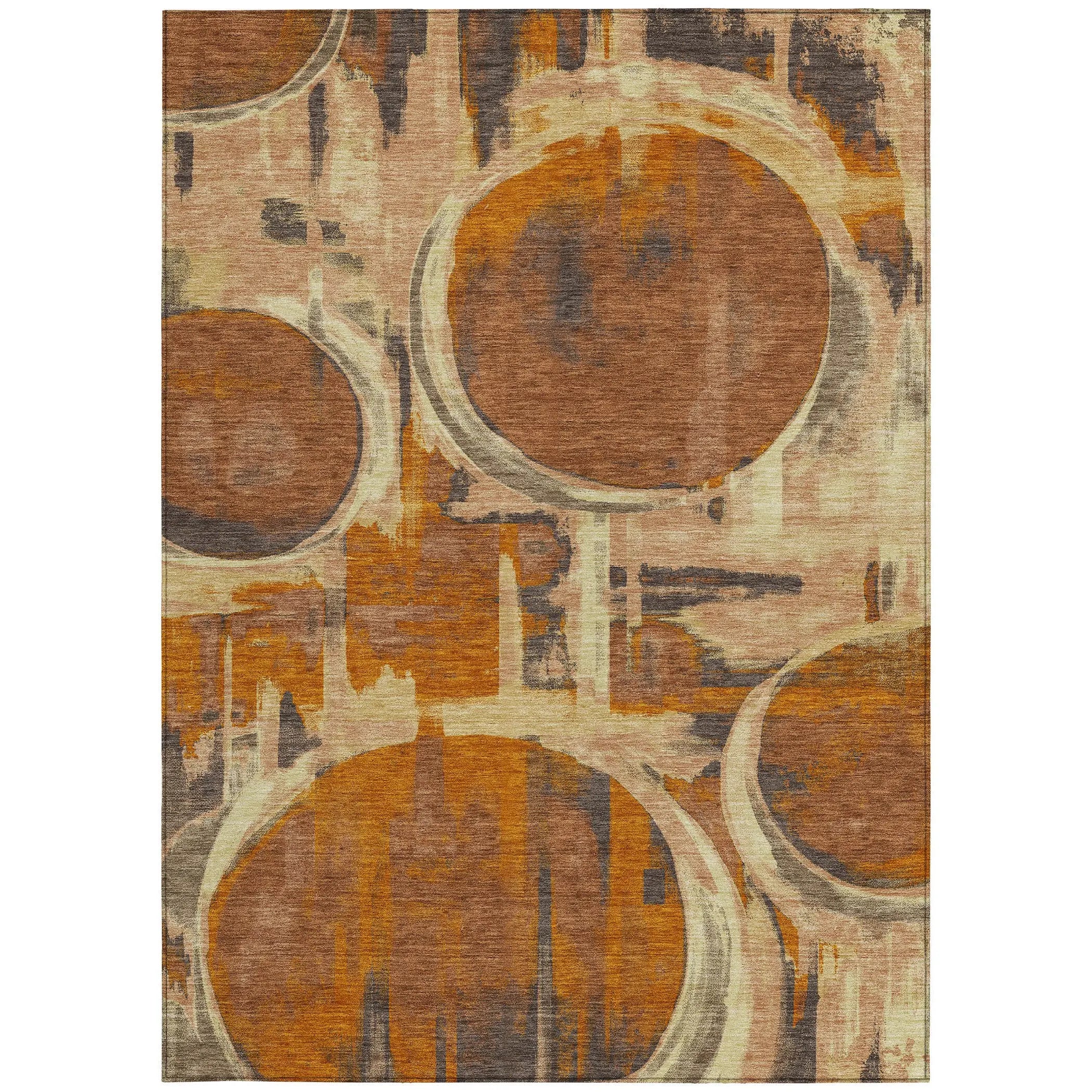 5' X 8' Orange And Copper Abstract Washable Indoor Outdoor Area Rug Homeroots Outdoor