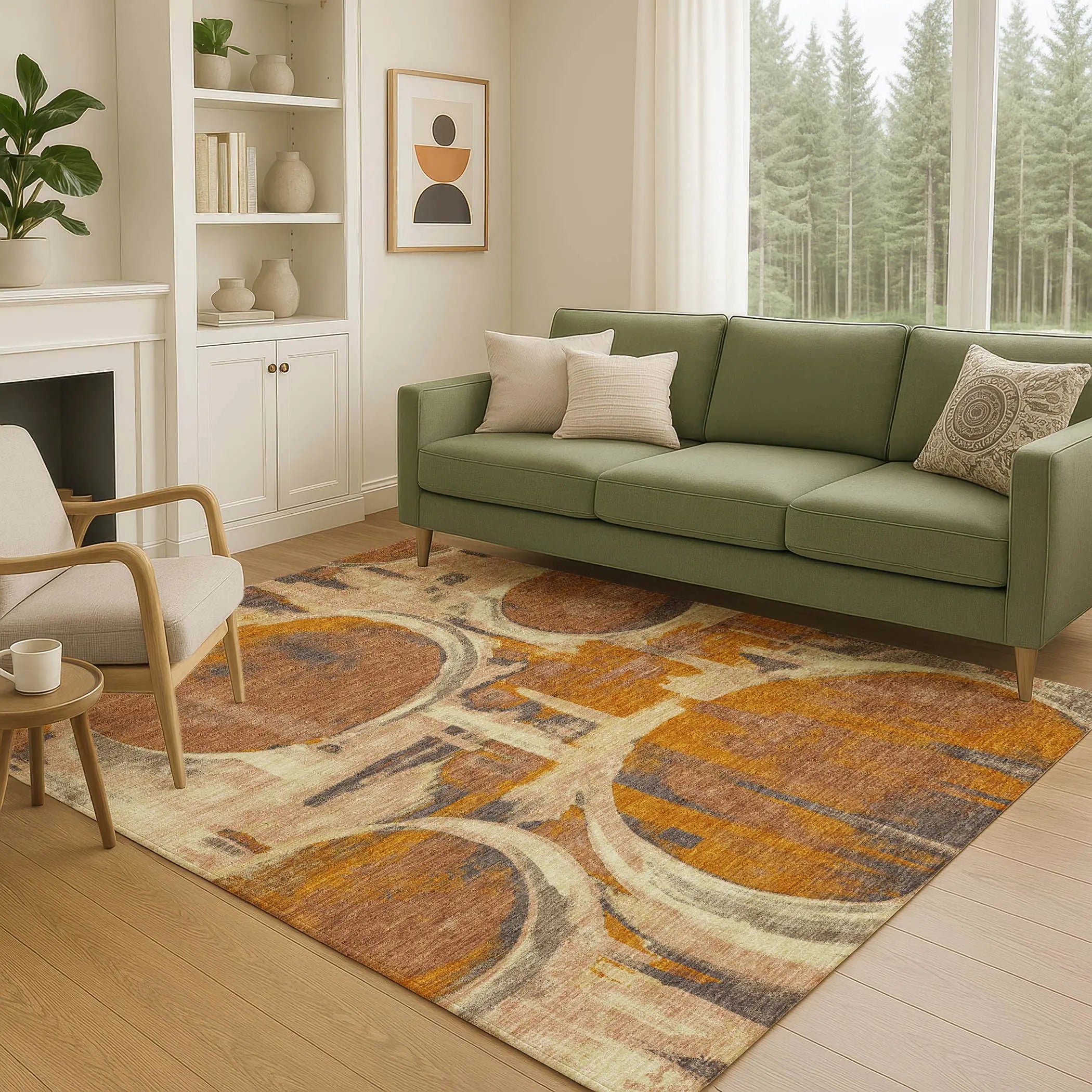 5' X 8' Orange And Copper Abstract Washable Indoor Outdoor Area Rug Homeroots Outdoor