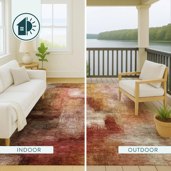 5' X 8' Orange And Copper Abstract Washable Indoor Outdoor Area Rug Homeroots Outdoor