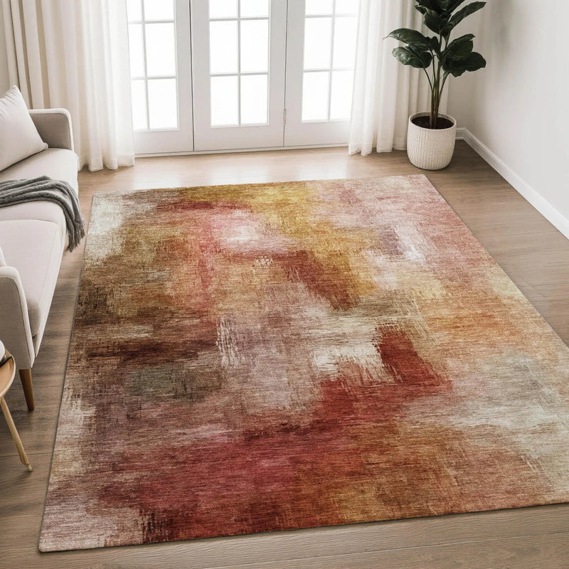 5' X 8' Orange And Copper Abstract Washable Indoor Outdoor Area Rug Homeroots Outdoor