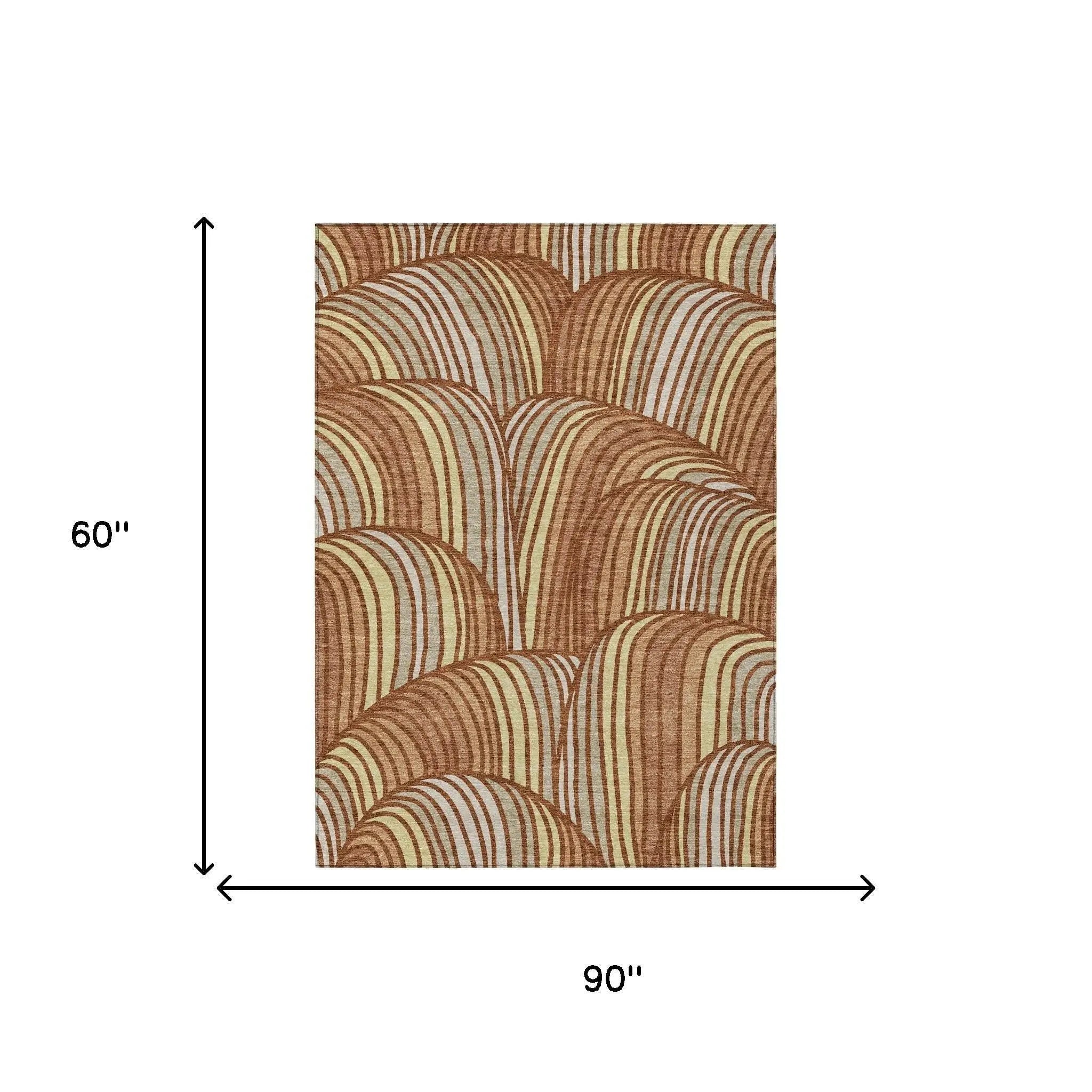 5' X 8' Orange And Copper Abstract Washable Indoor Outdoor Area Rug Homeroots Outdoor