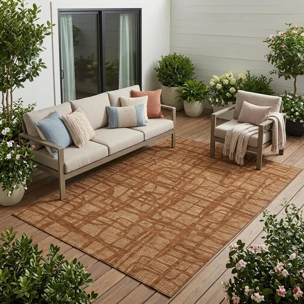 5' X 8' Orange And Copper Abstract Washable Indoor Outdoor Area Rug Homeroots Outdoor