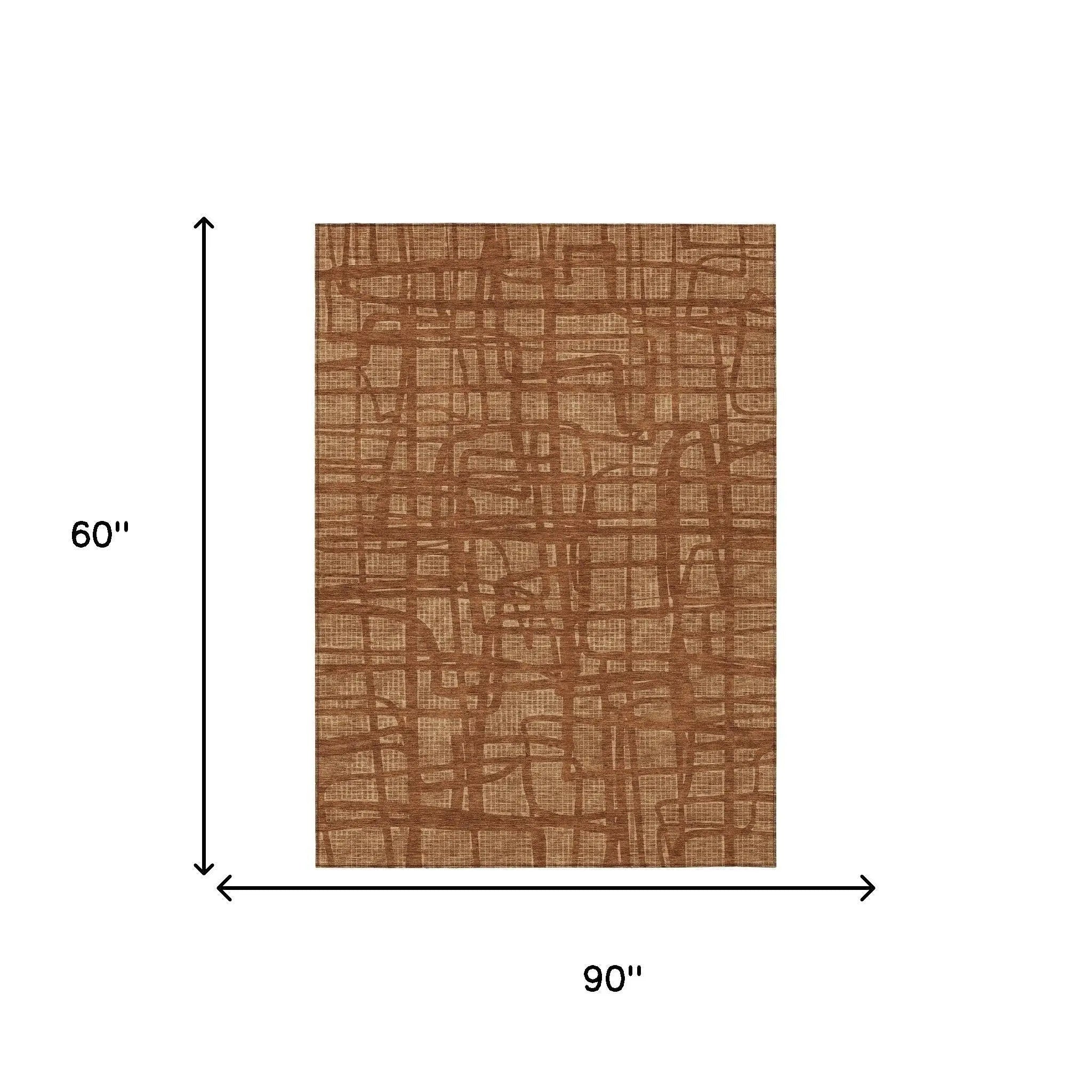 5' X 8' Orange And Copper Abstract Washable Indoor Outdoor Area Rug Homeroots Outdoor