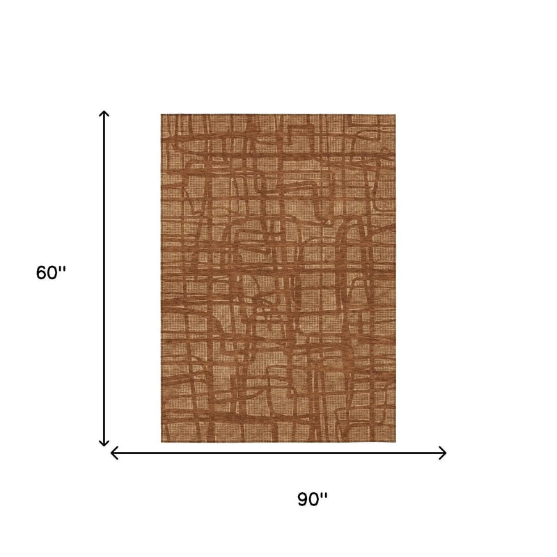 5' X 8' Orange And Copper Abstract Washable Indoor Outdoor Area Rug Homeroots Outdoor
